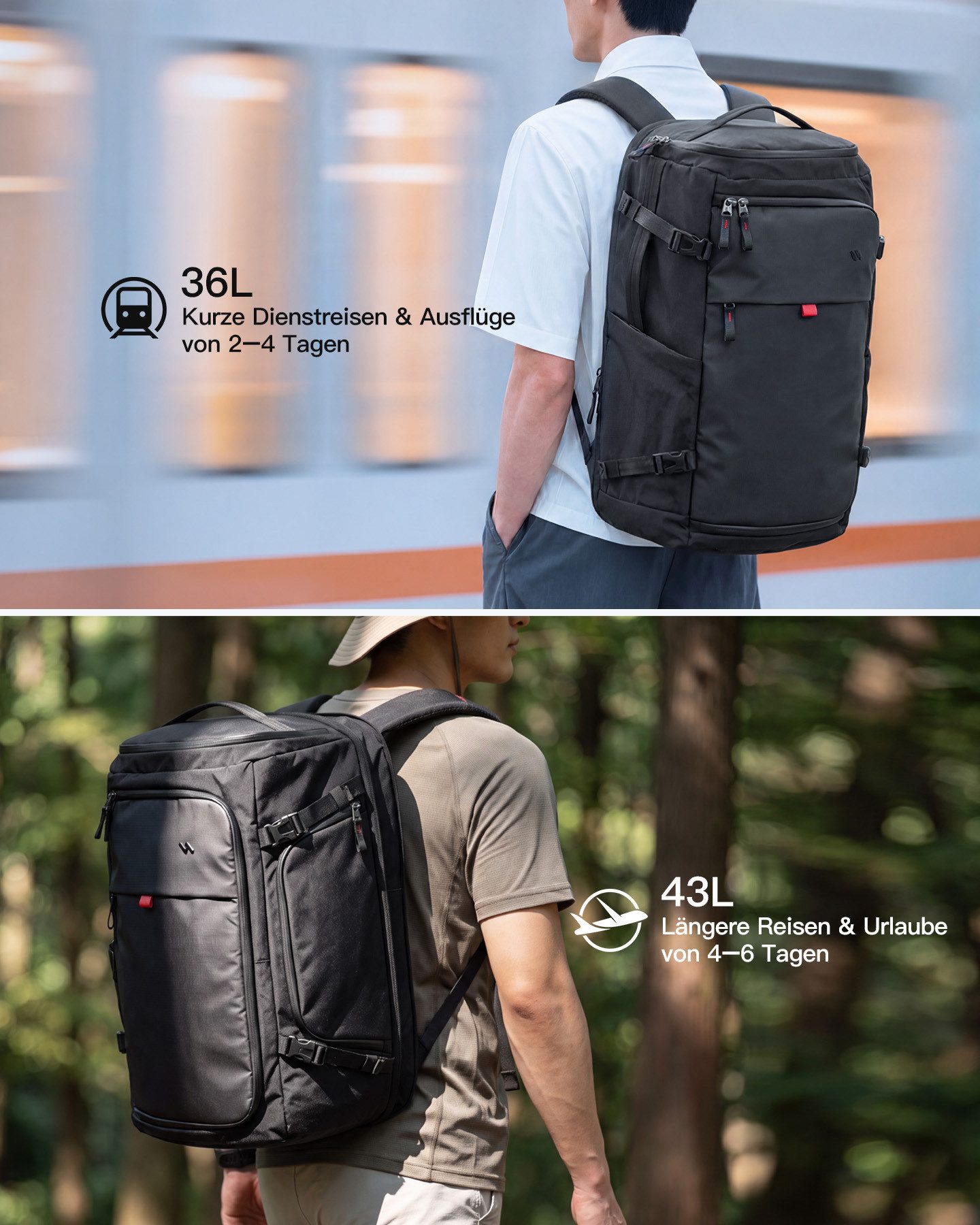 Inateck Laptoprucksack Leichter Reiserucksack Handgepäck Flugzeug Erweiterbar 36-43L, TSA Freundlich Große für 16 Zoll Laptop – Bild 5 von 5