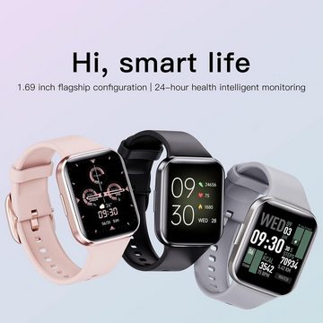 findtime Smartwatch (1,69 Zoll, Android, iOS), mit Herzfrequenz,Schrittzähler,Schlaf,Wasserdicht,IP68,Lange Ausdauer