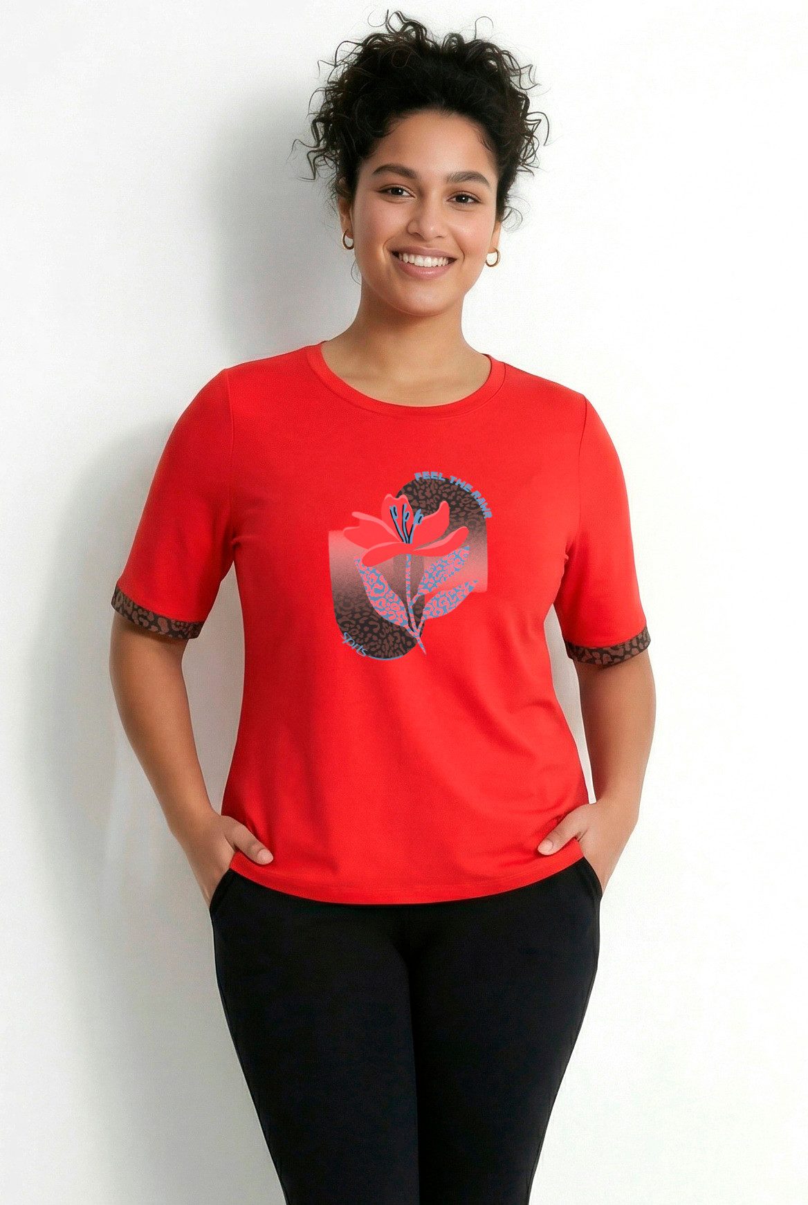 Ulla Popken T-Shirt Funktions-Shirt Motivdruck Classic Rundhals