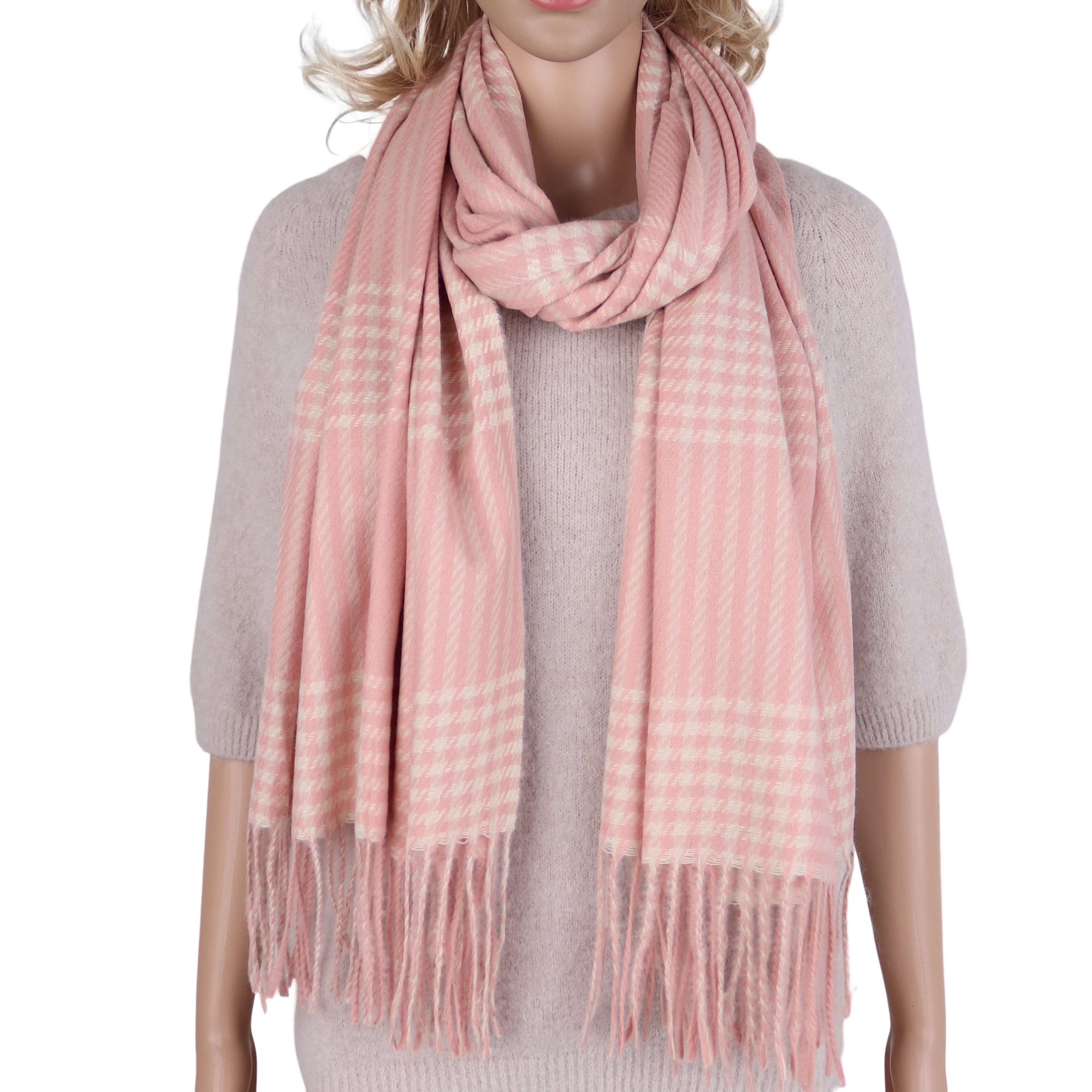 Modeschal weicher und warmer Schal mit Fransen, ca.70x180cm, Karo Muster