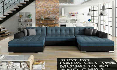 JVmoebel Ecksofa Ecksofa U-Form Vento Bettfunktion Couch Polster Textil Sofort, Made in Europe