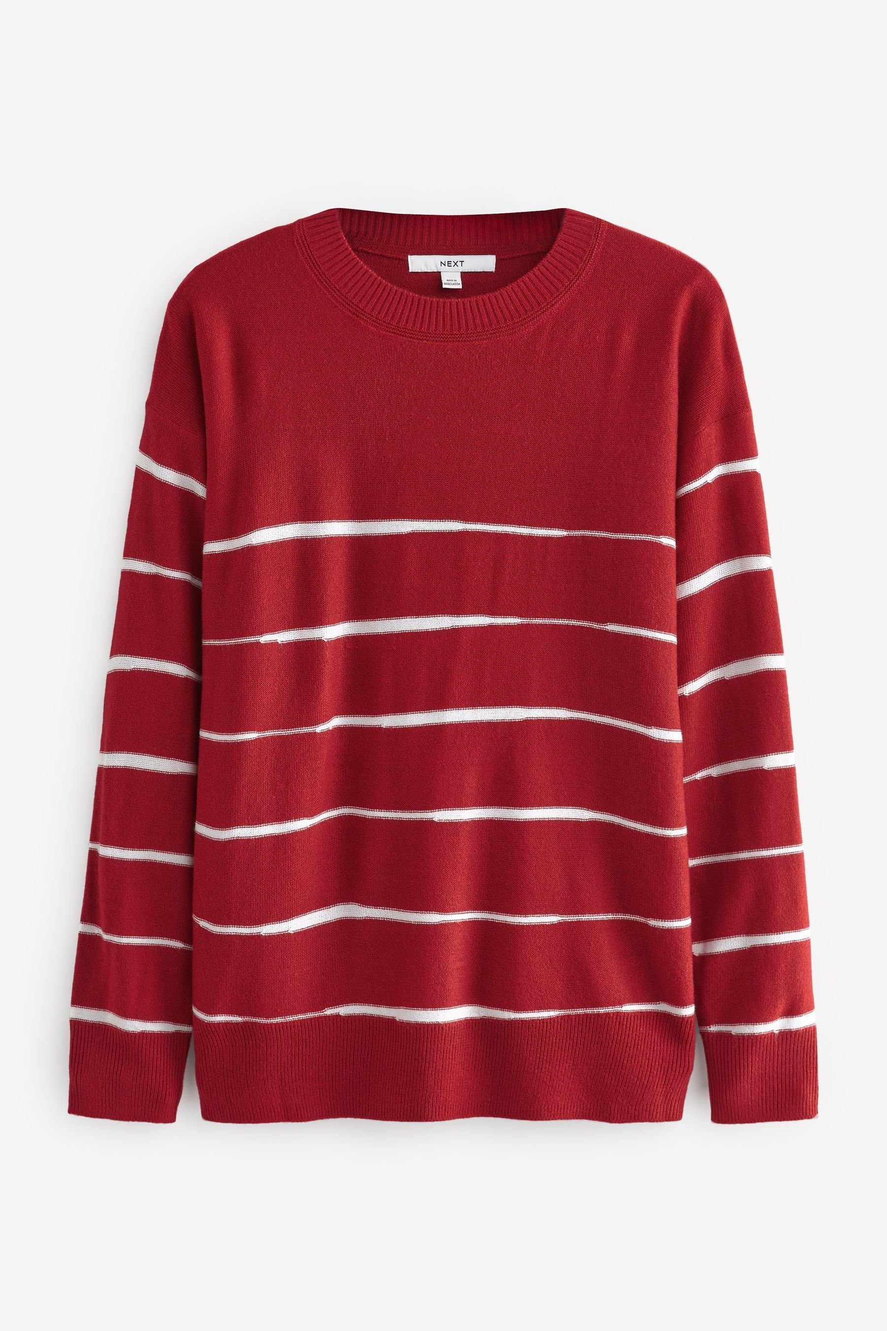 Next Rundhalspullover Kuscheliger Pullover mit Rundhalsausschnitt (1-tlg) Red and White Stripe