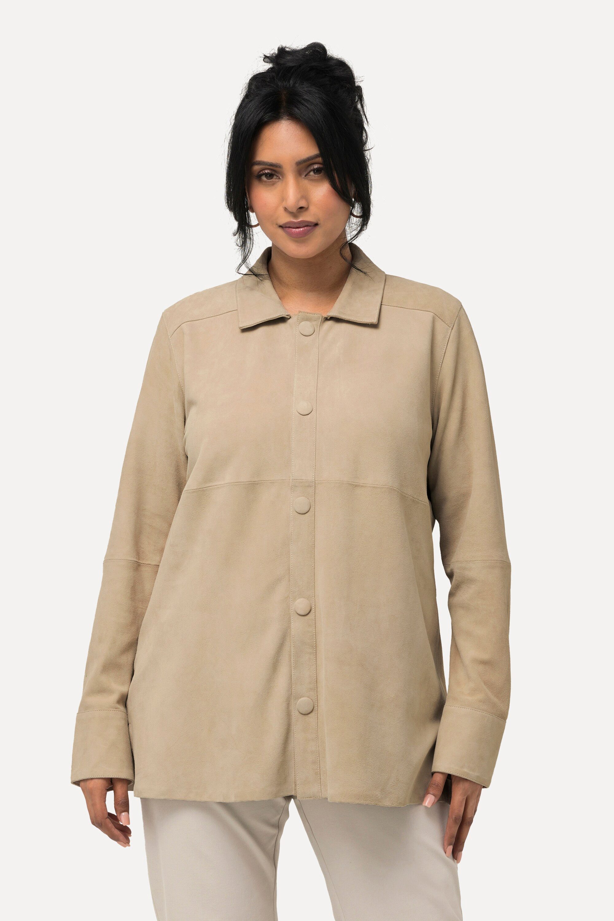 Ulla Popken Lederjacke Lederhemd Veloursleder Hemdkragen günstig online kaufen