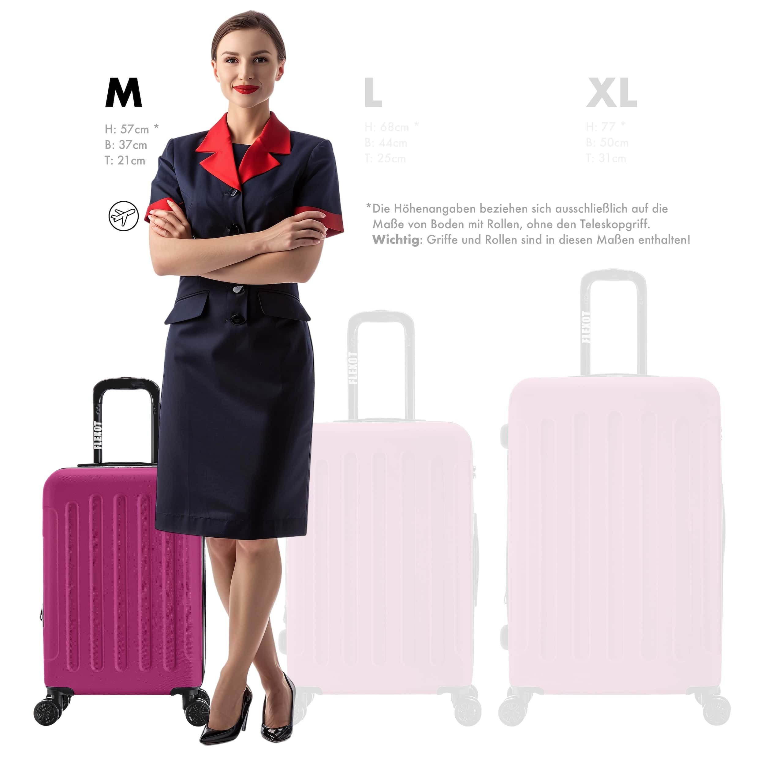 Flexot Hartschalen-Trolley F-3045 (Gr. M, L, XL) – Kofferset – ABS-Hartschale, 4 Rollen, Robuster und moderner Koffer mit vier 360° Rollen und Zahlenschloss