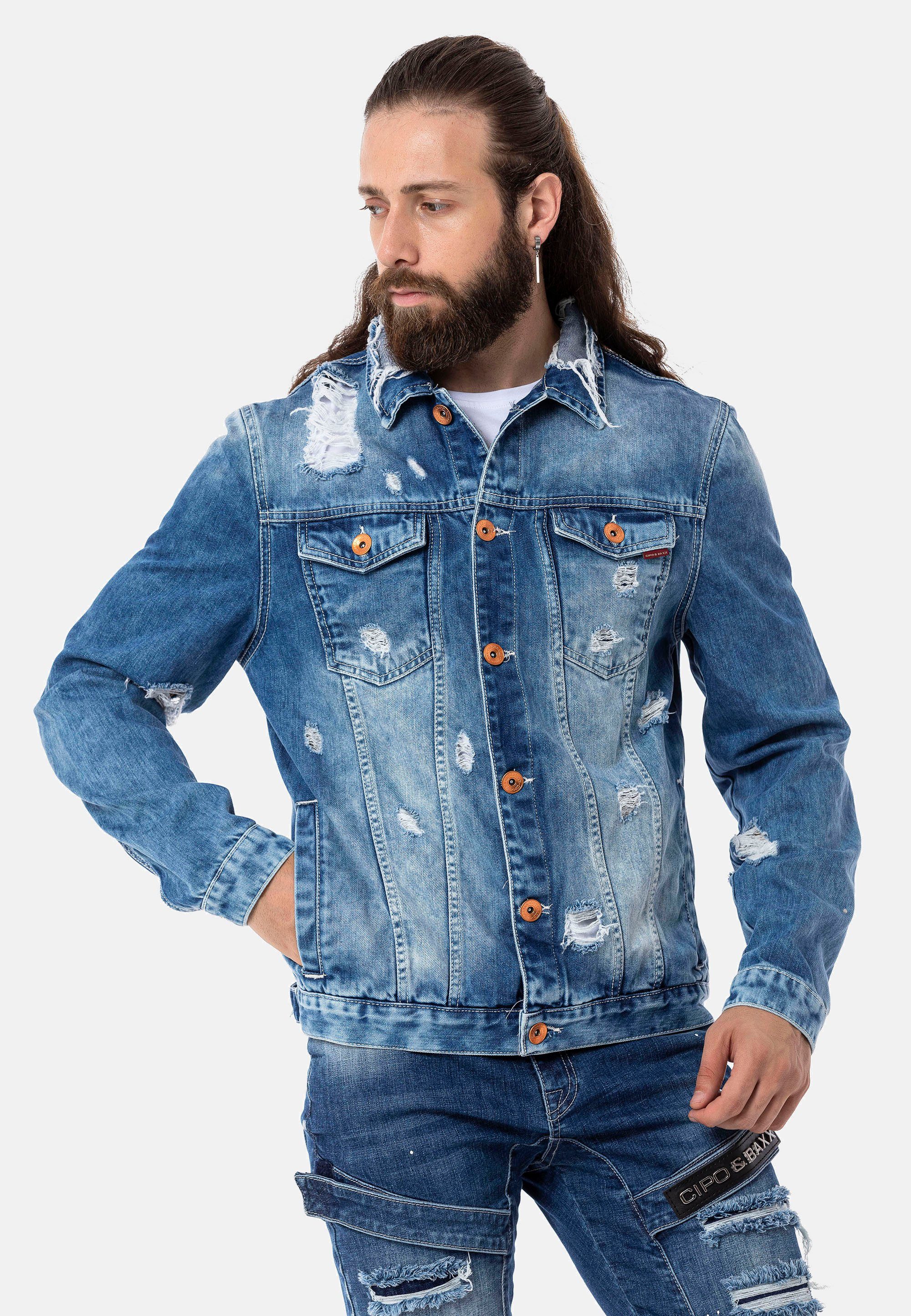 Cipo & Baxx Jeansjacke mit coolen Destroyed-Elementen