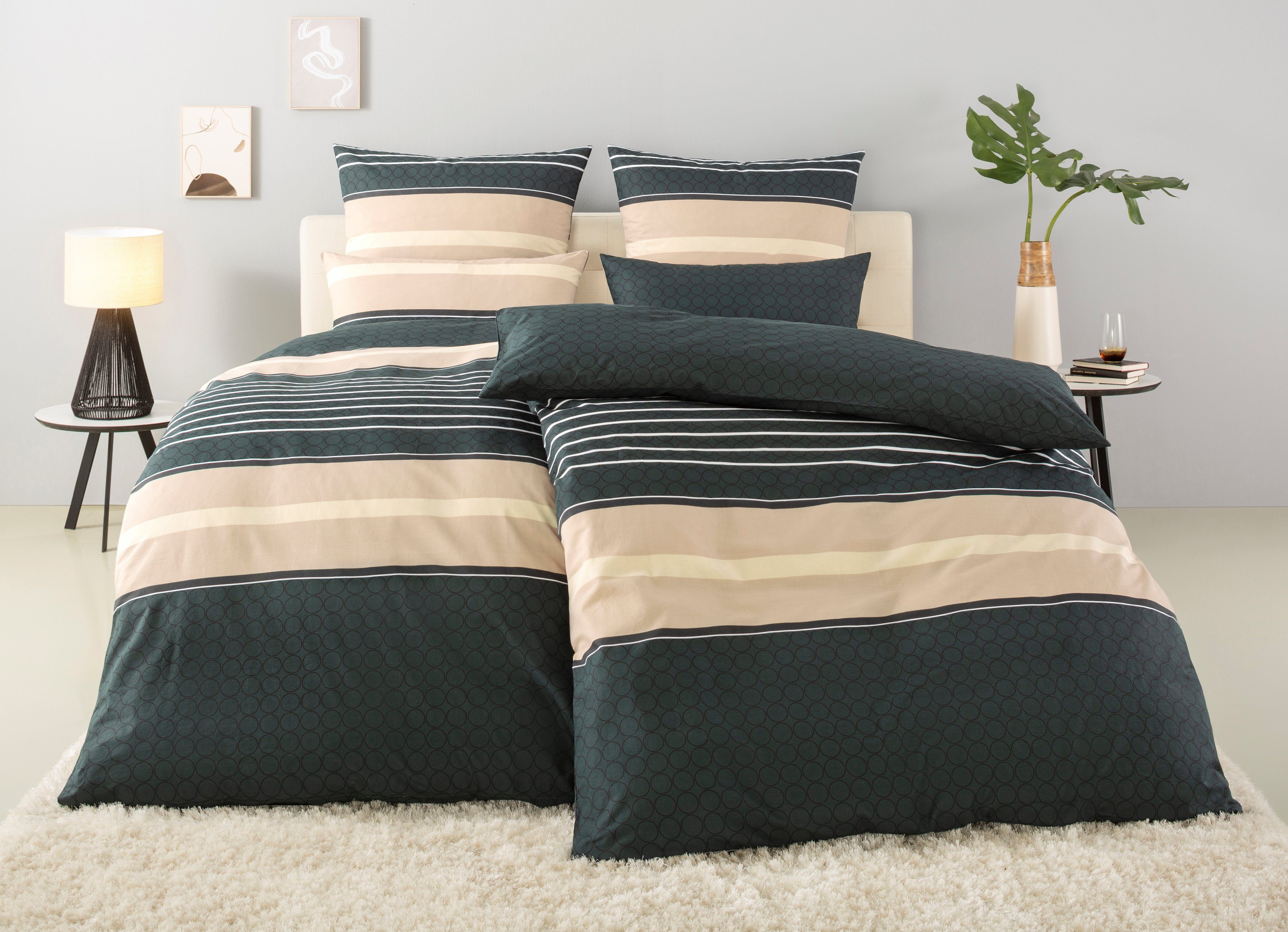 OTTO home Bettwäsche Circle, Linon, 2 teilig, Bettwäsche aus Baumwolle mit Streifen-Design, moderne Bettwäsche