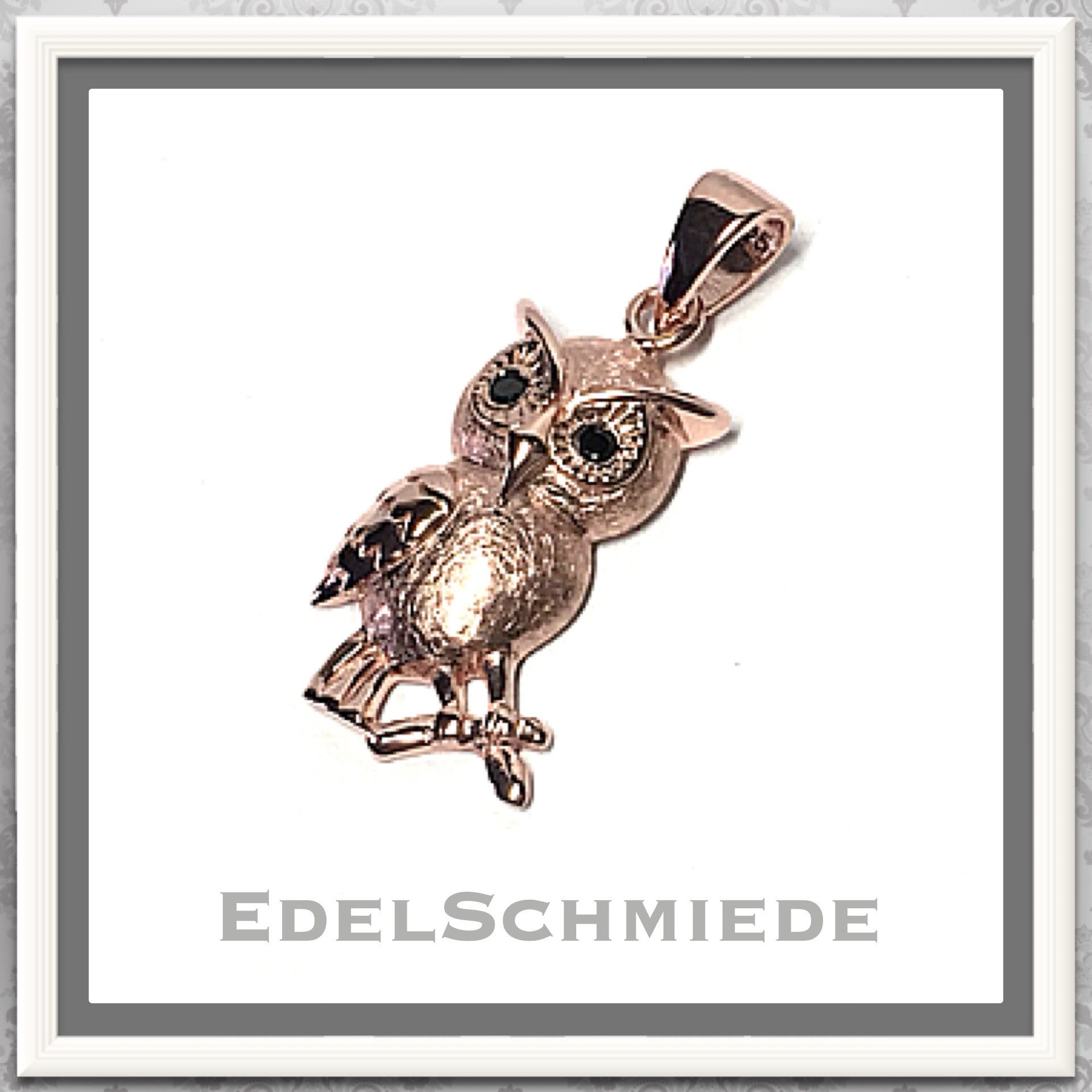 Kettenanhänger Eulenanhänger 925 Silber rosé m schwarzen Zirkonia