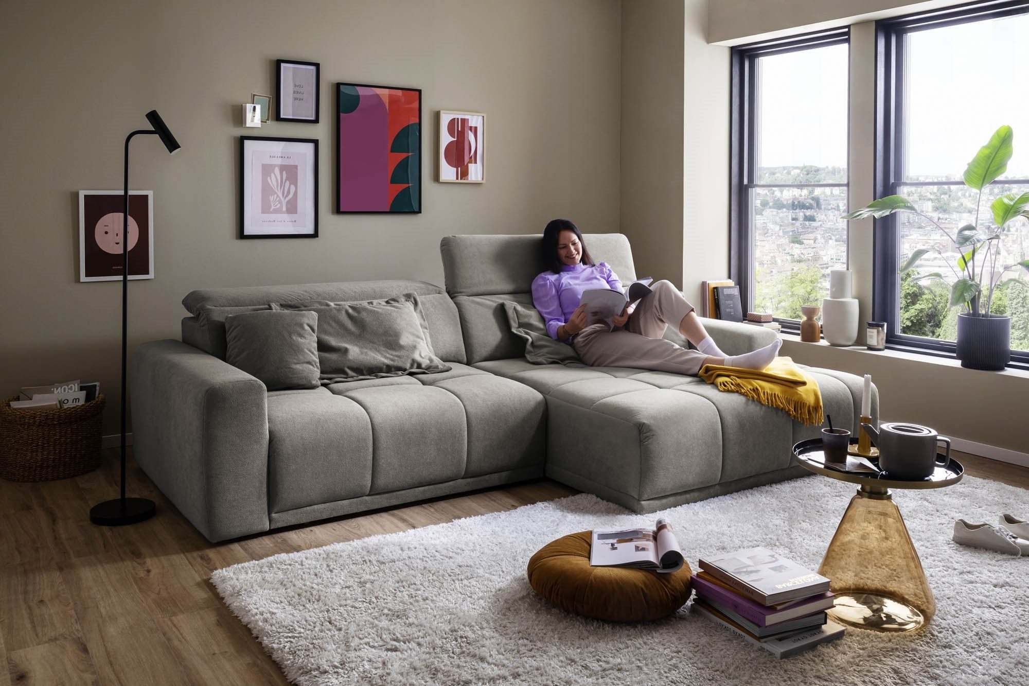 Iwaniccy Polstergarnitur Sitztiefen + Kopfteilverstellung, hellgrau - 288x80x176cm (BxHxT)