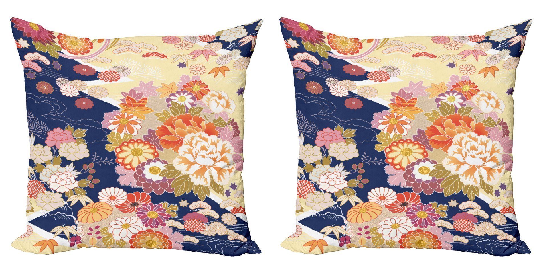 traditionelle Doppelseitiger Accent Stück), Japan Modern Abakuhaus Blumen Kissenbezüge Digitaldruck, (2