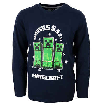 Minecraft Langarmshirt Creeper Gamer Kinder Shirt Gr. 116 bis 152, 100% Baumwolle, in Schwarz