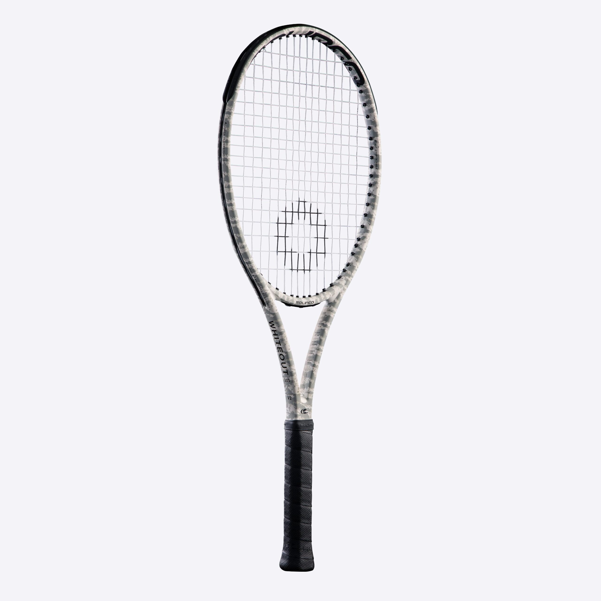Tennisschläger Whiteout V2 98in/305g/16x19/Turnier 2025 weiss/camo - unbesaitet