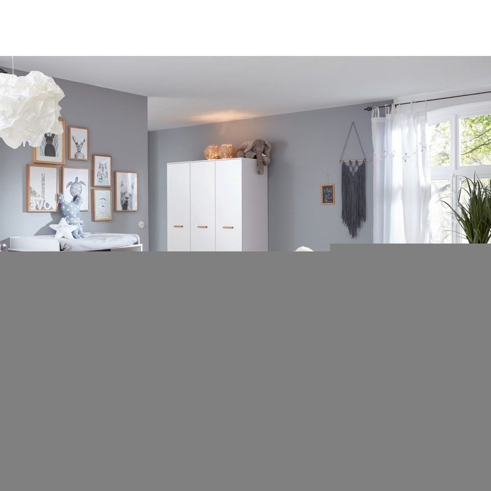 Lomadox Babyzimmer-Komplettset MANISA-19, (3-tlg), Weiß mit Absetungen in Buche massiv