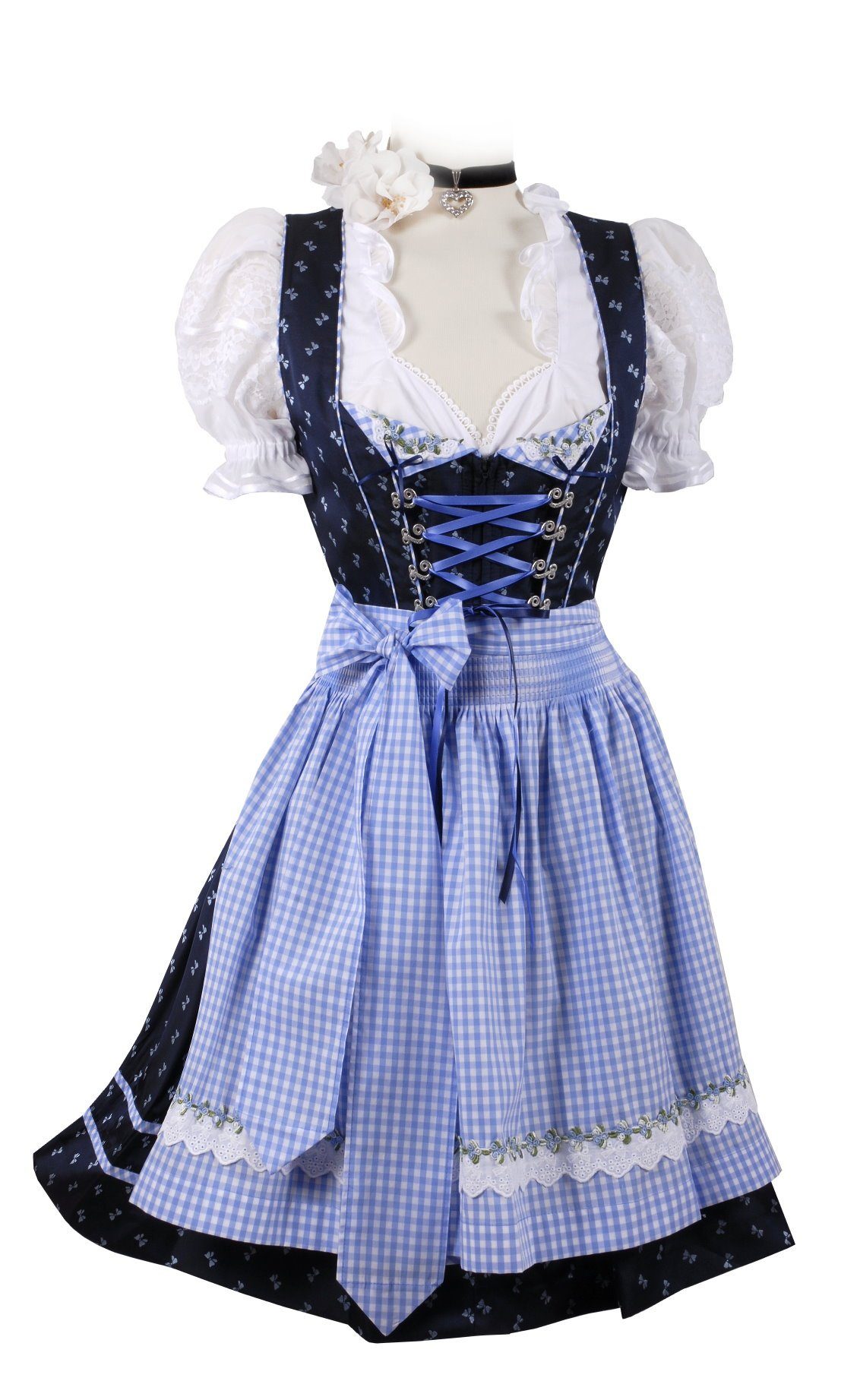Moschen-Bayern Dirndl Mini-Dirndl kurz Damen - Dirndl Mini Blau/Marine Trachtenkleid Oktoberfest Wiesn-Dirndl 50 cm Kurz, Mini, Trachtenkleid, Dirndl, geblümt