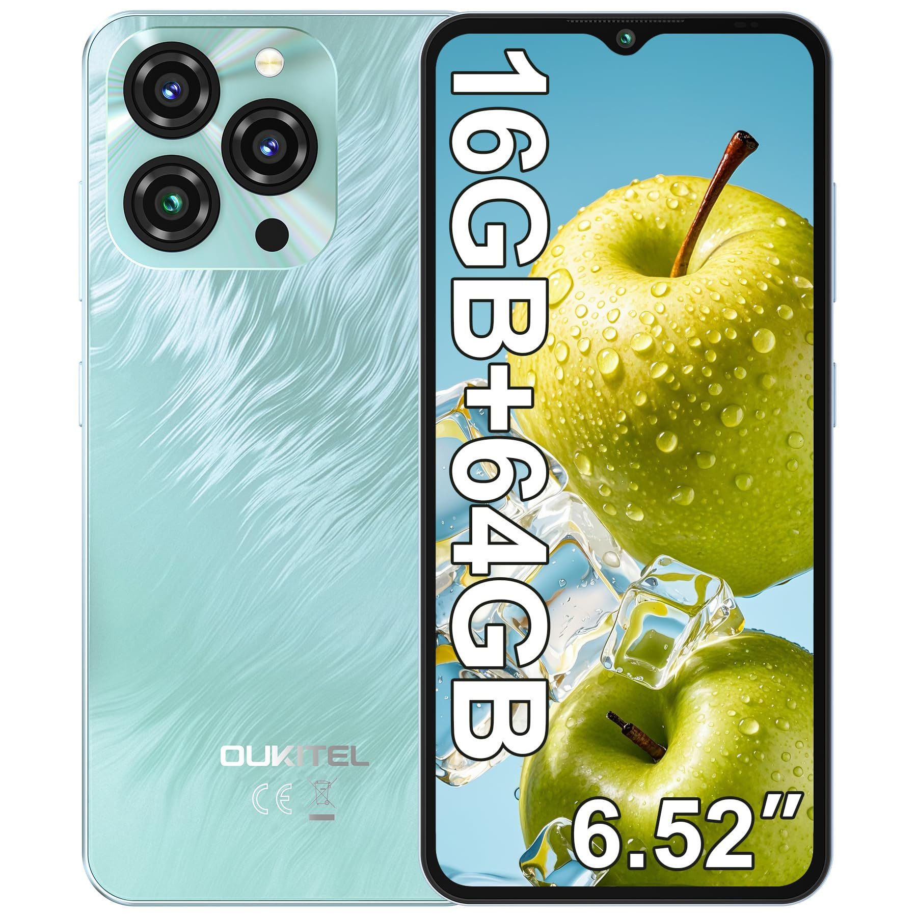 OUKITEL C3 Android 14 Handy Ohne Vertrag, 5000mAh, 6.52" HD Smartphone (16,56 cm/6.52 Zoll, 64 GB Speicherplatz, 13 MP Kamera, 4GB+64GB Speicher, 4G Dual SIM, 9,3mm dünn, GPS)