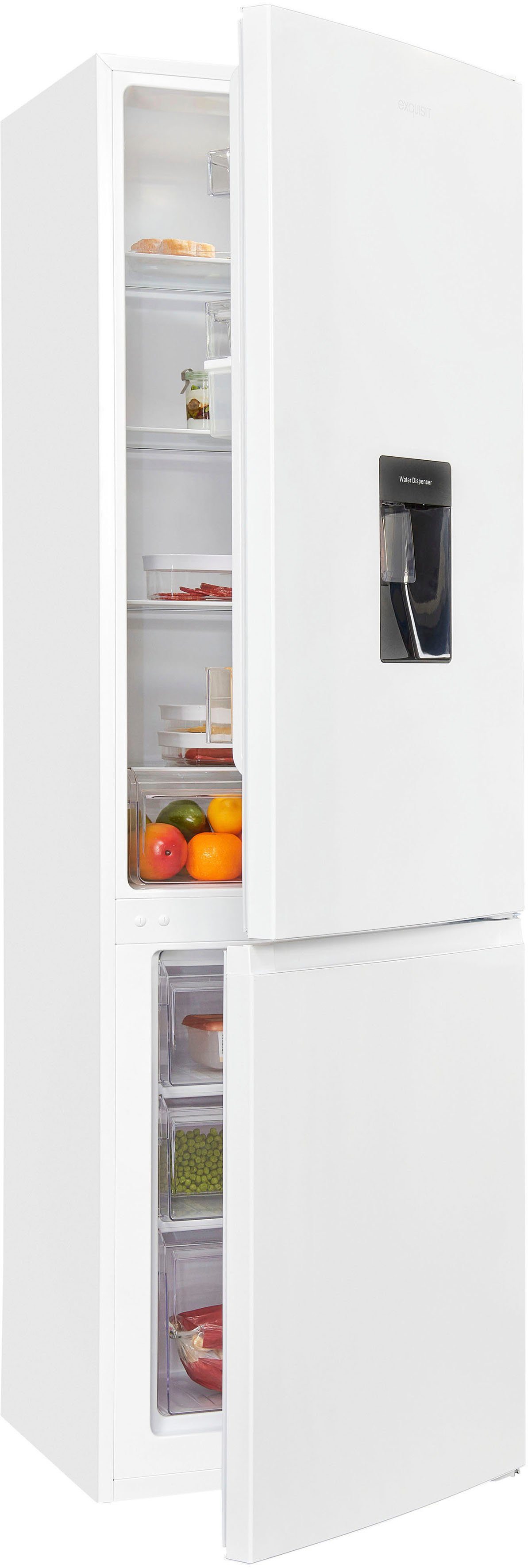 exquisit Kühl-/Gefrierkombination KGC265-70-WS-040D weiss, 179,5 cm hoch, 55 cm breit, 260 Liter Nutzinhalt, Wasserspender, 4 Sterne Gefrieren