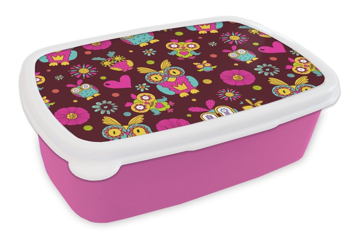 Mädchen - Kunststoff, Brotbox Kunststoff - Lunchbox Mädchen, - Erwachsene, für - Mädchen (2-tlg), Kinder, - Snackbox, - rosa Kind Muster Eule MuchoWow Kinder, Schokolade Brotdose