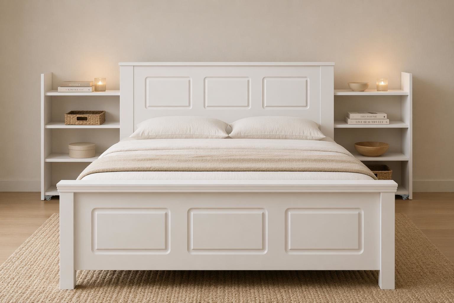 OTTO home Bett Malme, mit unsichtbaren, herausziehbaren Regalen, maximaler Stauraum (Liegefläche 140x200cm), inklusive Lattenrost, Made in EU, FSC® zertifiziertes Massivholz