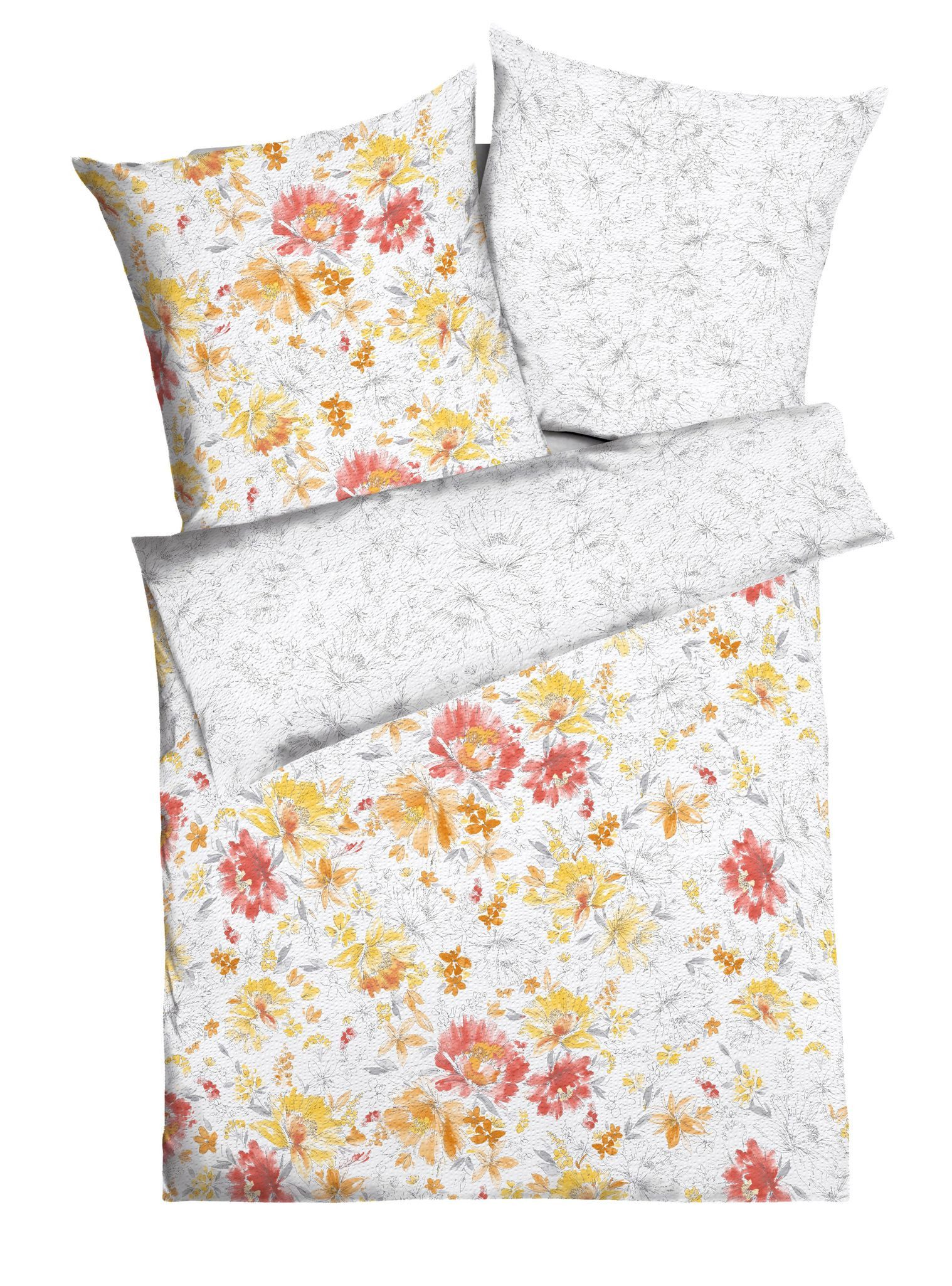 JACK Wendebettwäsche 155x220cm Vivienne Blüten Blumen Orange Bunt Kaeppel, Seersucker, 2 teilig, romatisches Design