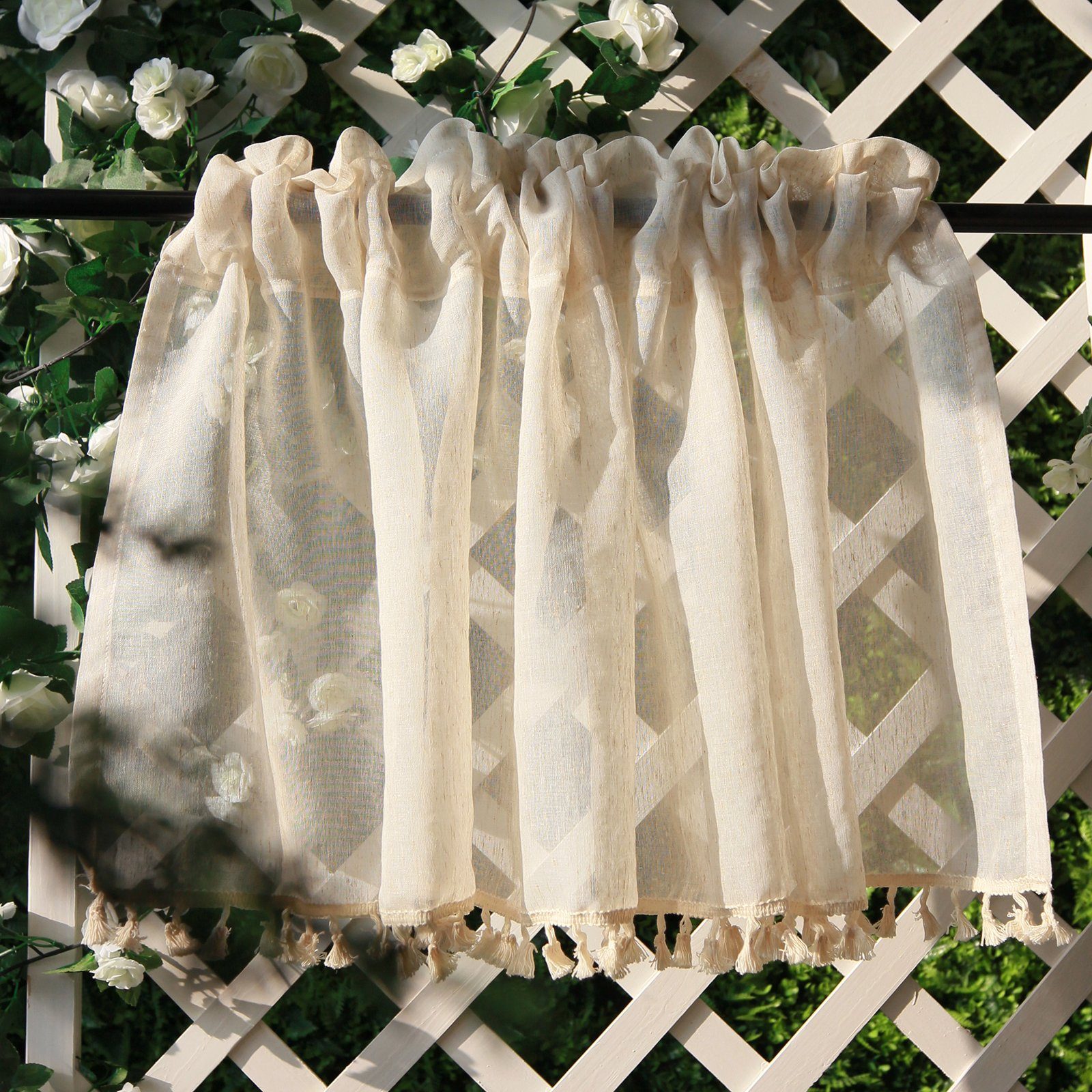 BTTO V&G Gardine Vintage-Quasten Fenstervorhänge Leinen günstig online kaufen
