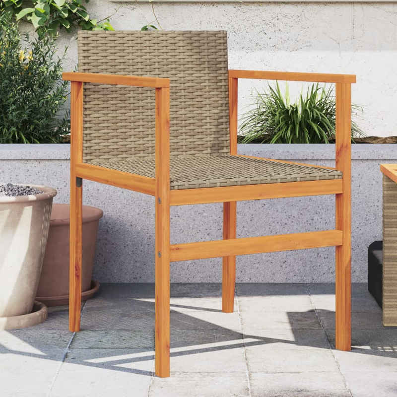 vidaXL Gartenstuhl Gartenstühle 2 Stk. Beige Poly Rattan und Massivholz (1 St)