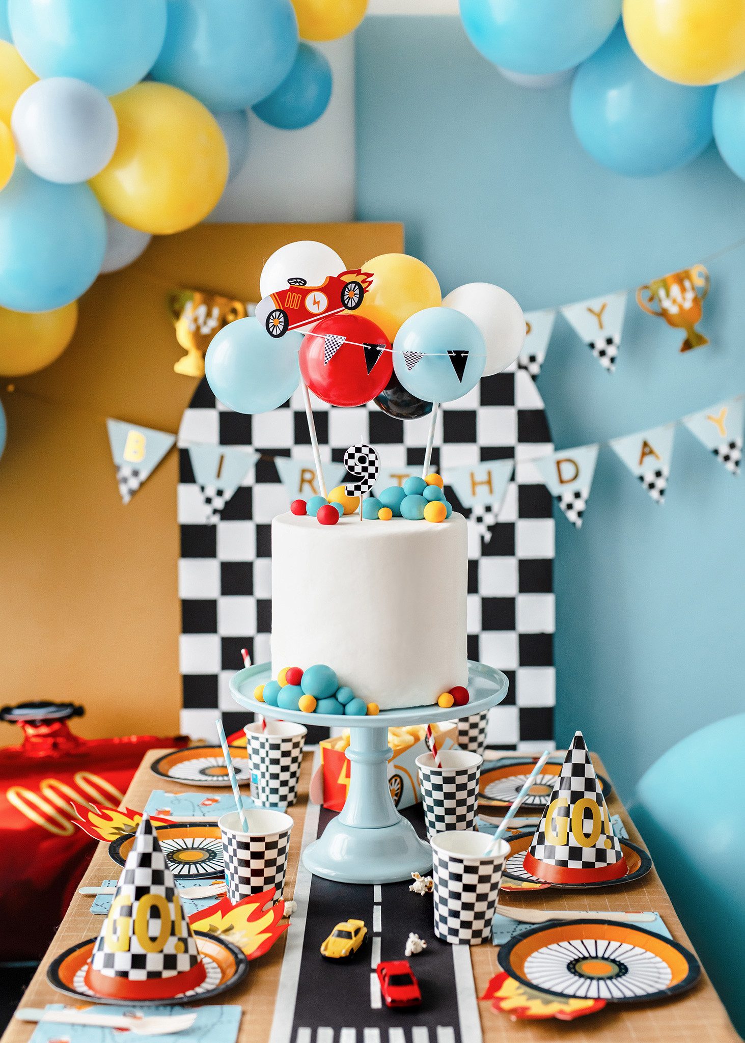 partydeco Papierserviette, Servietten Papier 33x33cm 3-lagig Auto Motiv 12 Stück Hellblau