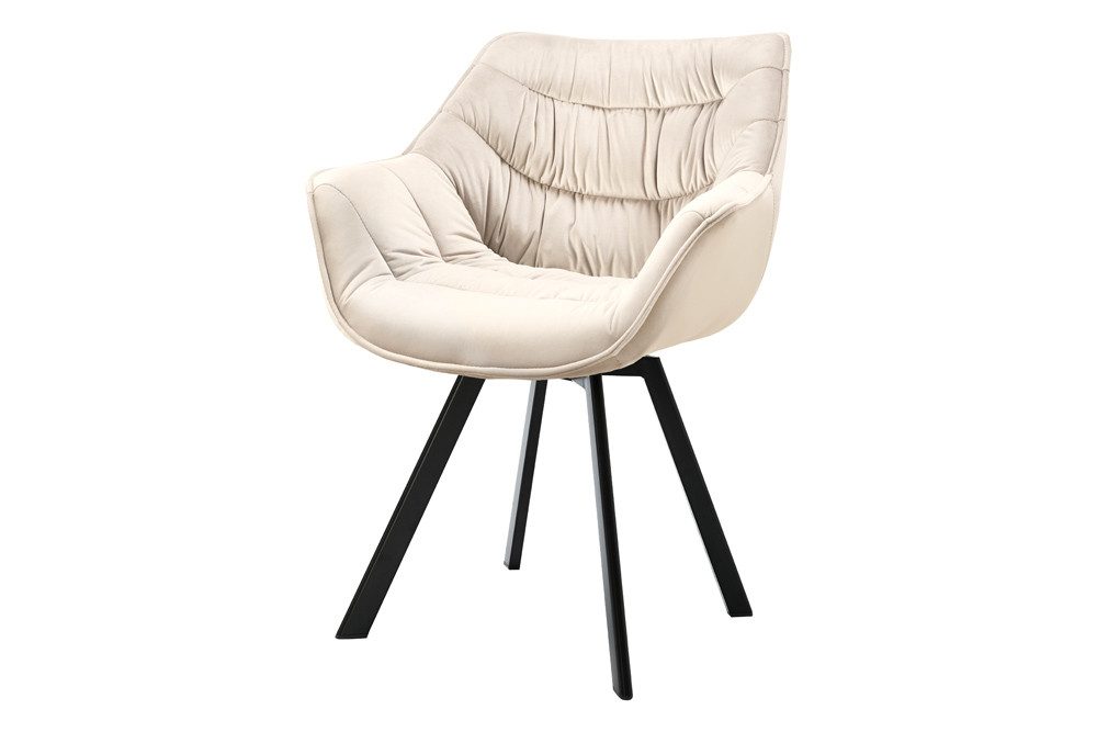 riess-ambiente Polsterstuhl THE DUTCH COMFORT champagner beige/schwarz - Samt, Metallbeine, Retro (Einzelartikel, 1 St), Drehstuhl mit Auto Return Funktion - ideal f. Küche, Wohn- & Esszimmer