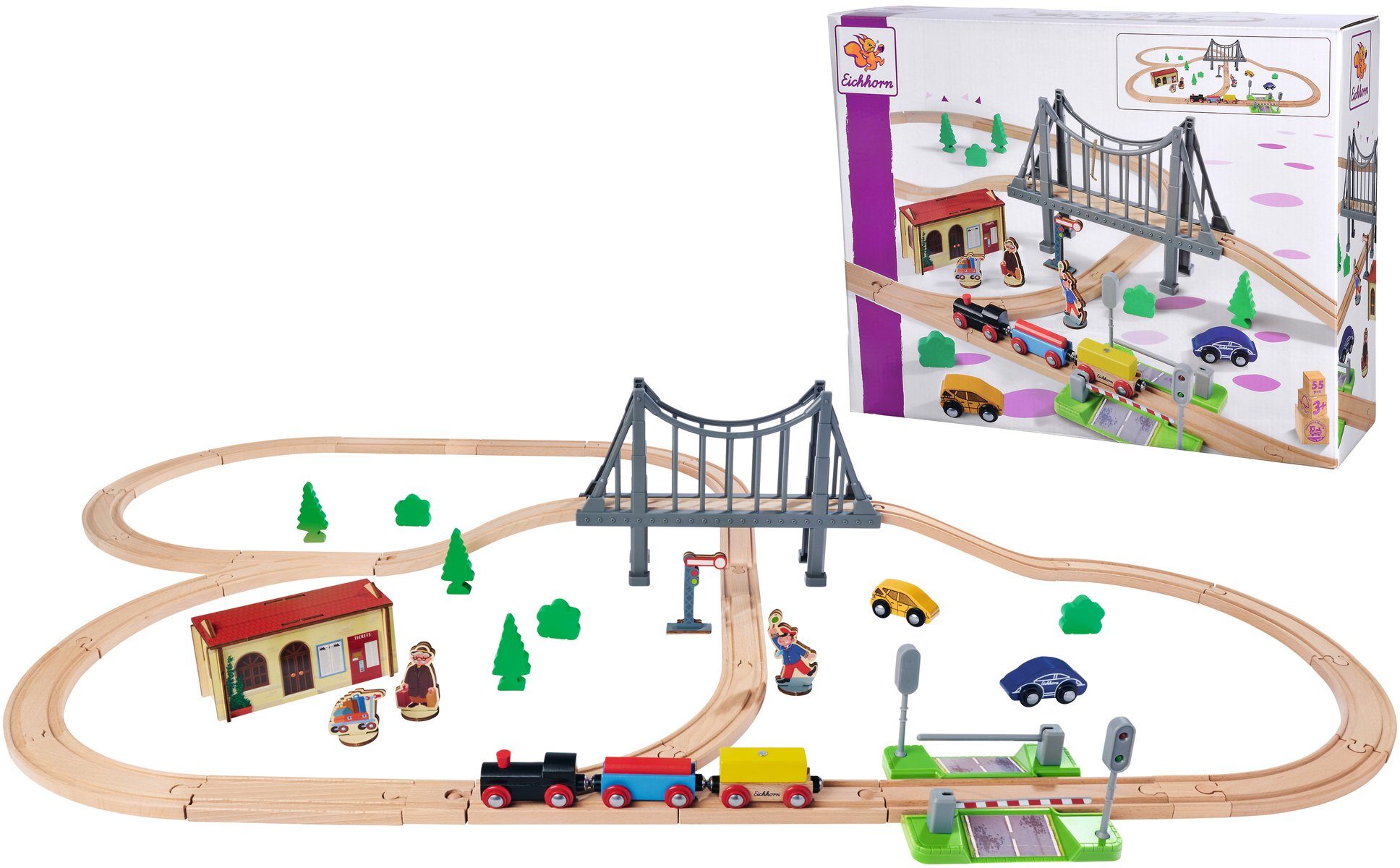 Eichhorn Spielzeug-Eisenbahn Holzspielzeug, Bahnset mit Brücke, (Set, 55-tlg), FSC®- schützt Wald - weltweit