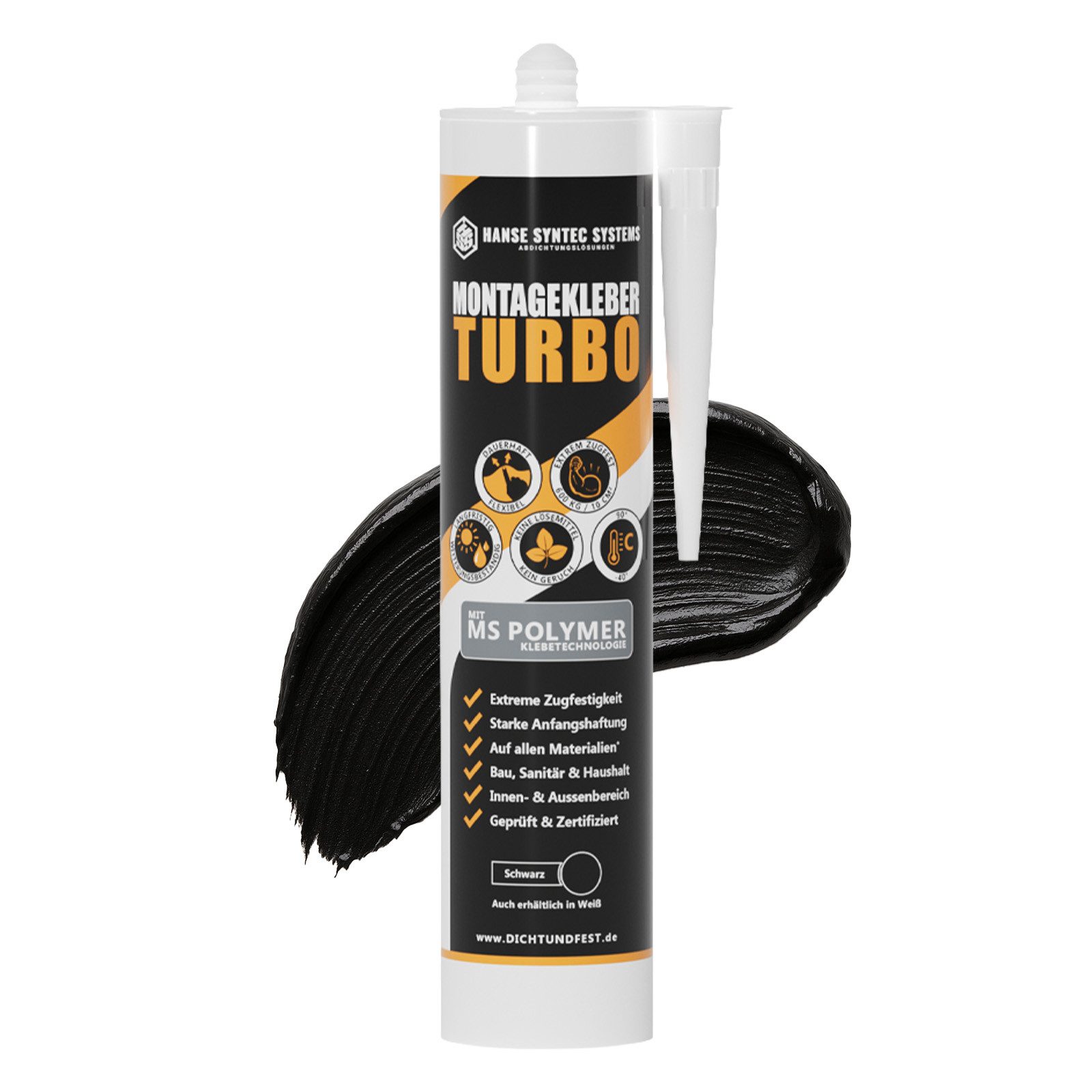 Hanse Syntec Systems Montagekleber TURBO, High Tack MS Polymer, 600 kg/m², Innen, Außen, alle Materialien, Witterungsbeständig,elastisch, geruchsarm, überstreichbar