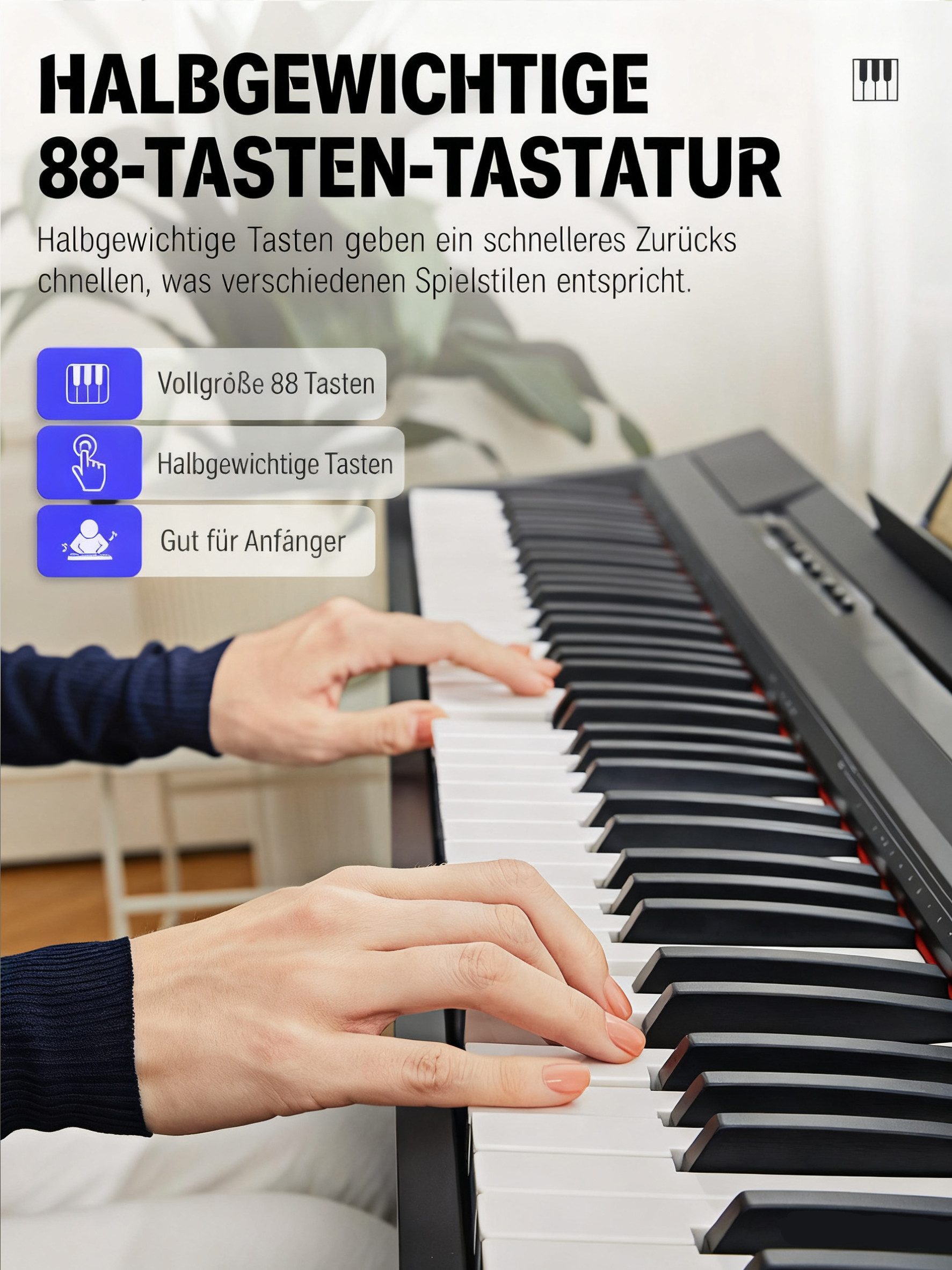 Donner Digitalpiano E-pinao 88 Tasten halbgewichtetes Tastatur Keyboard Klavier DEP-10 (SET, Möbelständer, Dreifachpedalen, Netzteil), ideal fur Piano-Einsteiger,tragbar