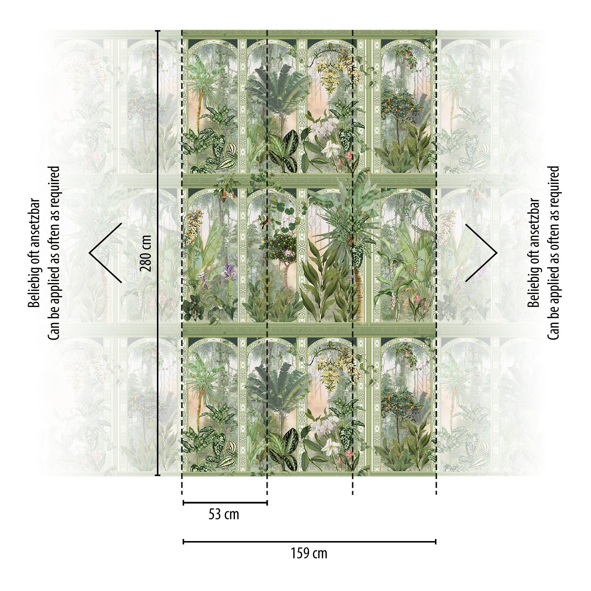Klassich Pflanzen Floral, living Fototapete (1 Antik matt, St), walls Fototapete Dschungeltapete glatt,