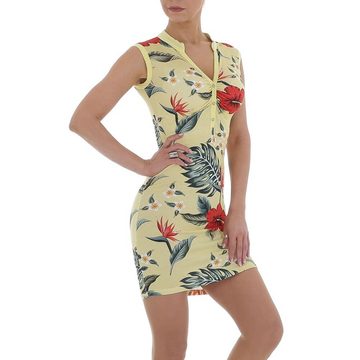 Ital-Design Sommerkleid Damen Freizeit Geblümt Stretch Sommerkleid in Gelb