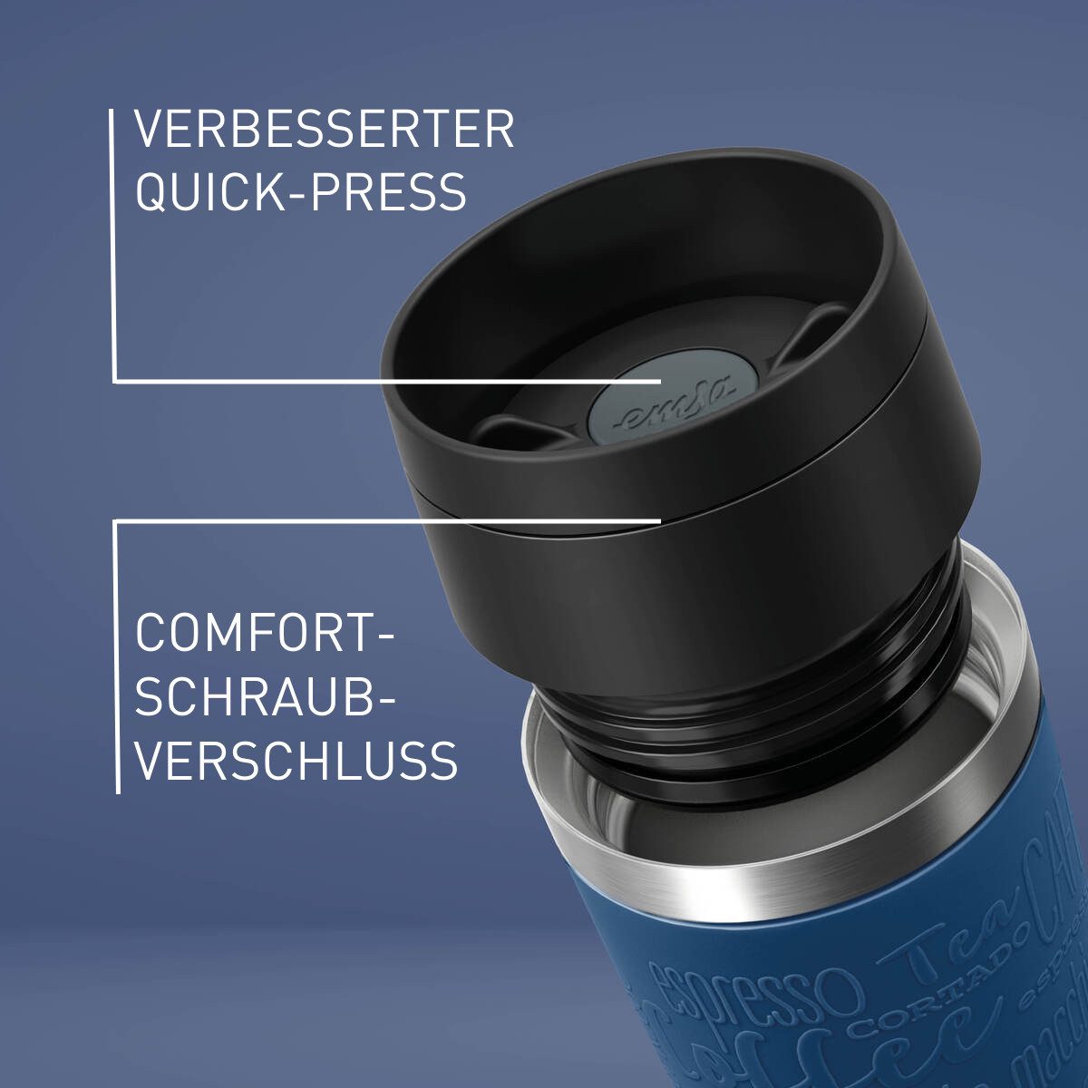 Emsa Thermobecher Travel Mug Classic, mit 360°-Trinköffnung, auslaufsicher, rutschfest, Edelstahl, Kunststoff, Silikon, 4h heiß, 8h kalt - 360 ml / 6h heiß, 12h kalt - 500 ml, 100% dicht
