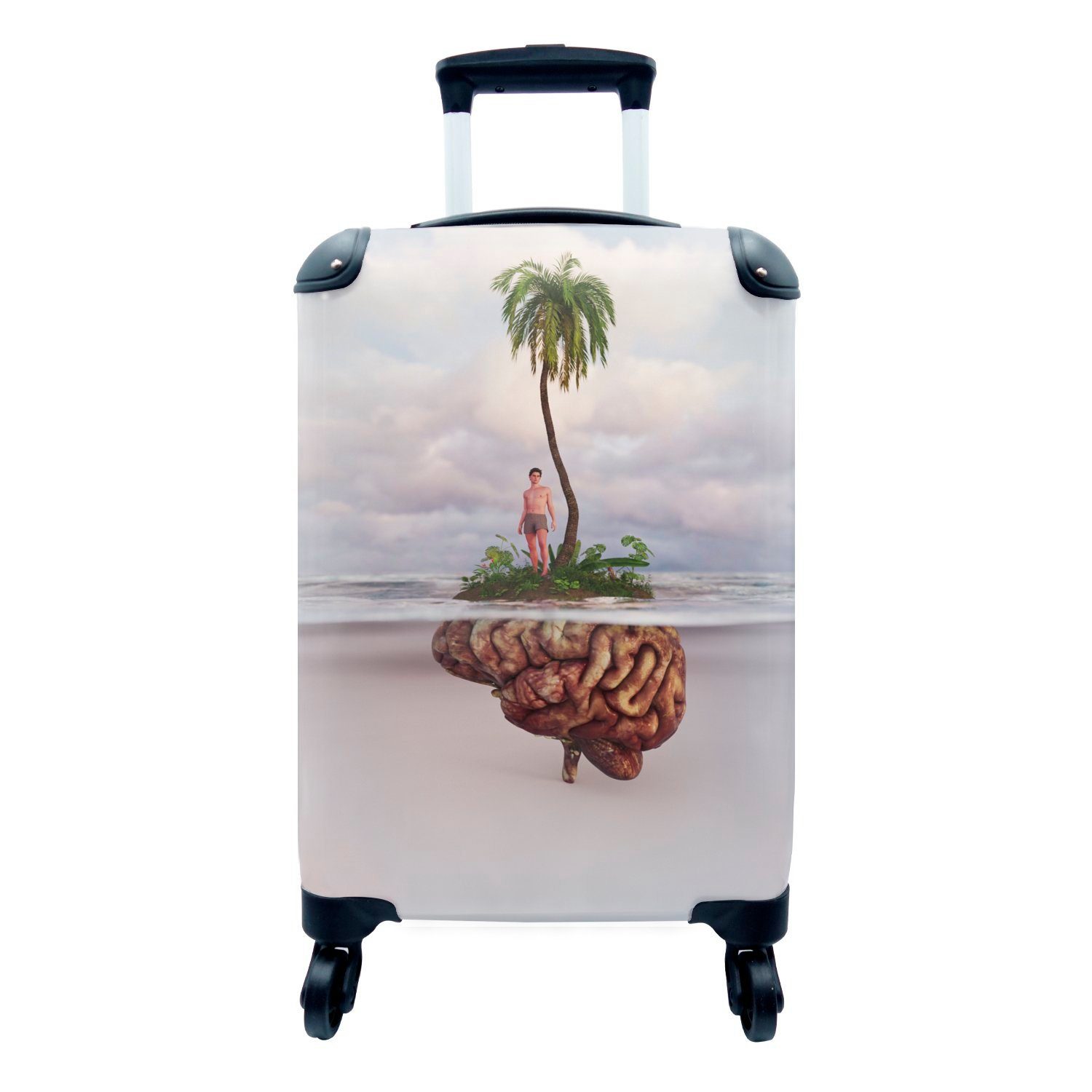 MuchoWow Handgepäckkoffer Meer - Insel - Gehirn, 4 Rollen, Reisetasche mit rollen, Handgepäck für Ferien, Trolley, Reisekoffer | Handgepäck-Koffer