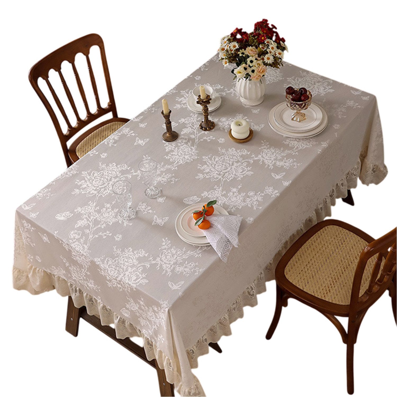 Refttenw Tischdecke Blumentischdecke, Spitzentischdecke mit Rüschen günstig online kaufen