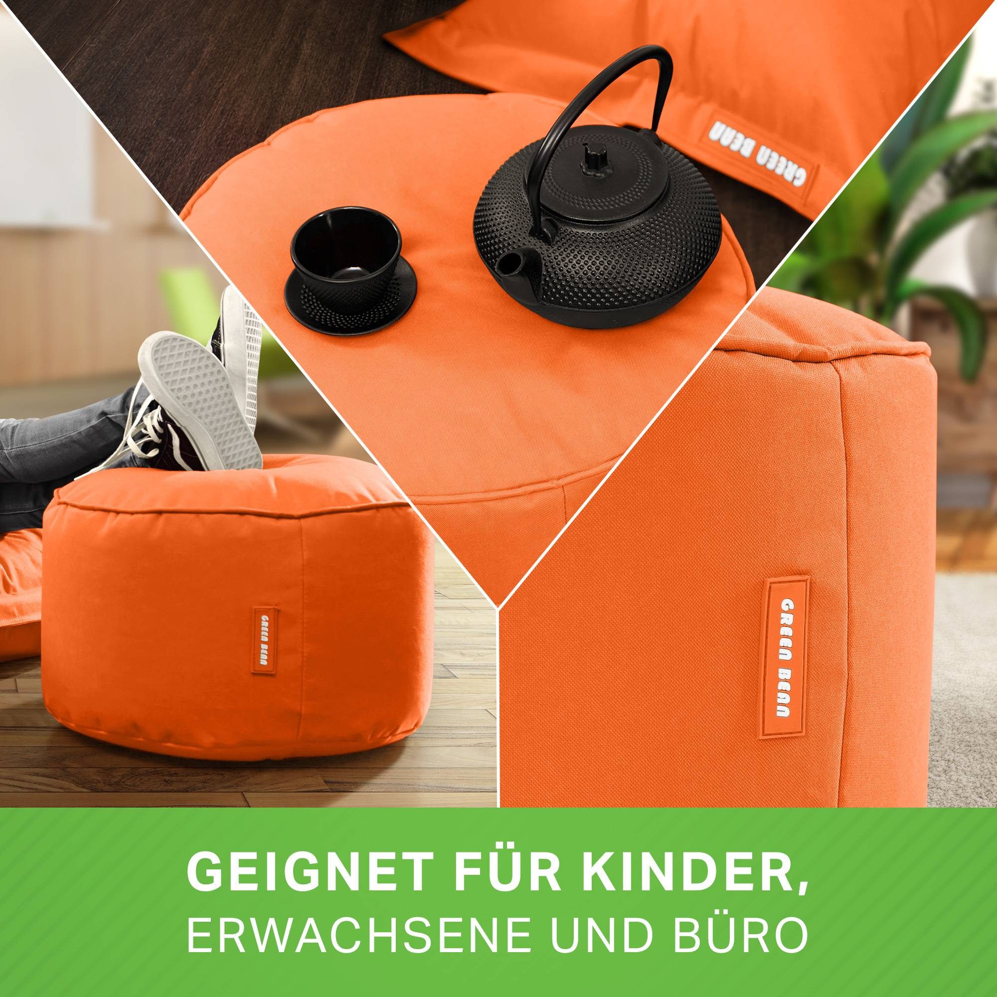 Green Bean Pouf Sitzsack-Hocker Pouf Stay 45x25cm (Sitzsack-Hocker 45x25cm mit EPS-Perlen Füllung -, Fußhocker Fußkissen Sitz-Pouf für Sitzsäcke), die ideale Ergänzung zum Sitzsack