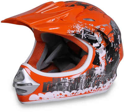 Actionbikes Motors Motocrosshelm »Crosshelm X-treme Orange«, 6 Größen - 49-60 cm Kopfumfang - Kinnriemen - Innenpolster