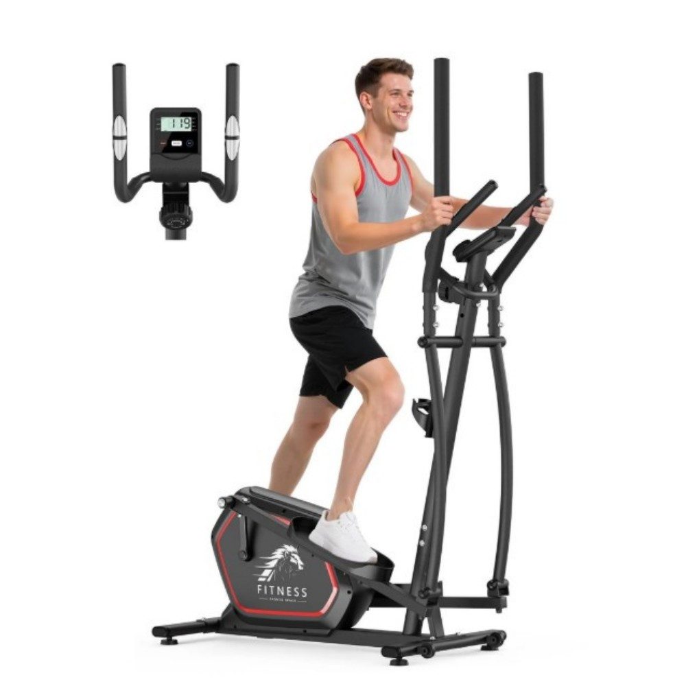 Hamlody Crosstrainer Magnetisches Ellipsentrainer für Ganzkörpertraining, 10kg Widerstand (90 x 51 x 162 cm (L/B/H), Ausgestattet mit Transportrollen, Betriebsgeräusch < 30 dB), Magnetisches Bremssystem