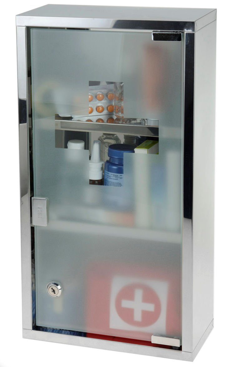 25 cm - x Medizinschrank Glastür Medizinschrank mit Spetebo 48 Edelstahl