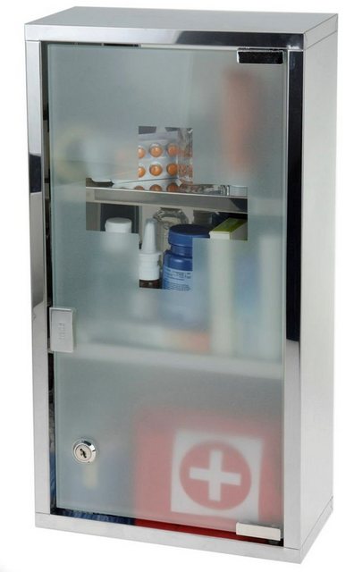 Spetebo Medizinschrank Edelstahl Medizinschrank mit Glastür – 48 x 25 cm