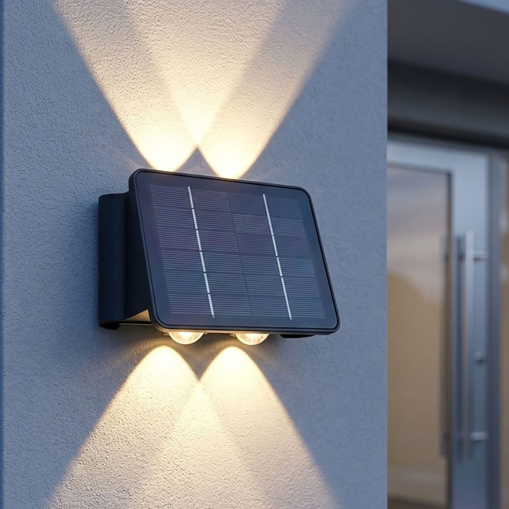 GLOBO LIGHTING Außen-Wandleuchte, LED-Leuchtmittel fest verbaut, Warmweiß, Solarlampe schwarz Außenleuchte Terrasse Wandlampe modern, Eckig