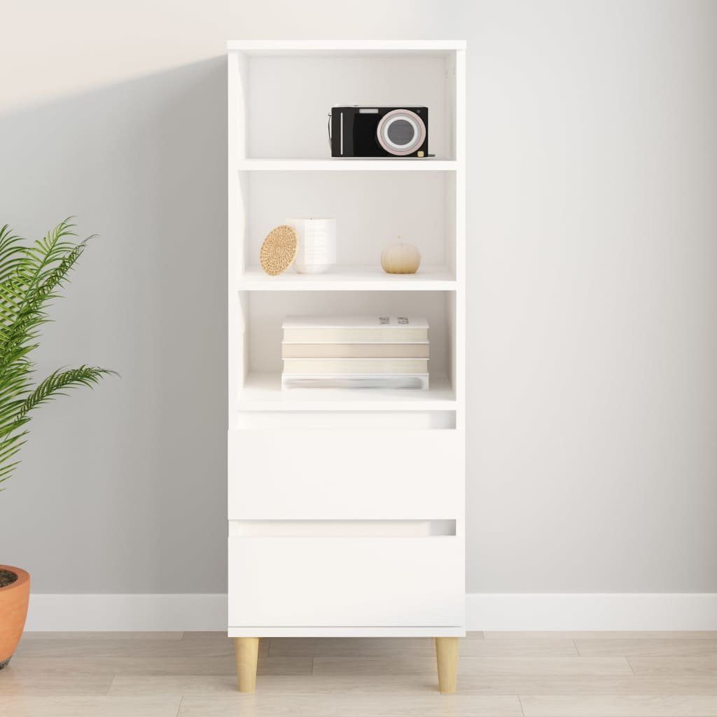 furnicato Highboard Klassisches 40x36x110 cm Weiß aus Holzwerkstoff und (1 St), Sideboard mit 2 Schubladen, 3 Fächern und Wandhalterung für Wohnraum