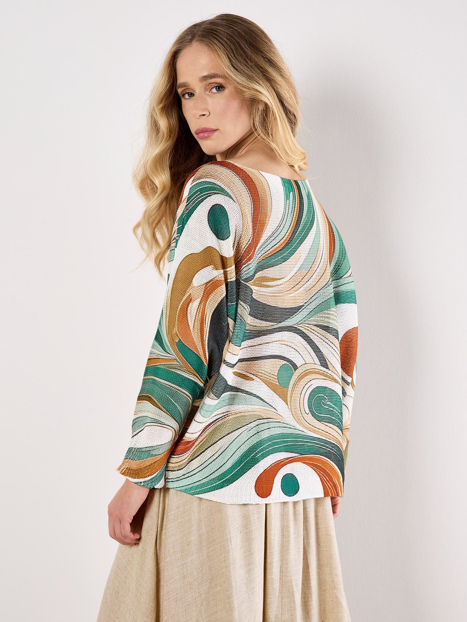 Apricot Blusentop Leichter Pullover mit Fledermausärmeln