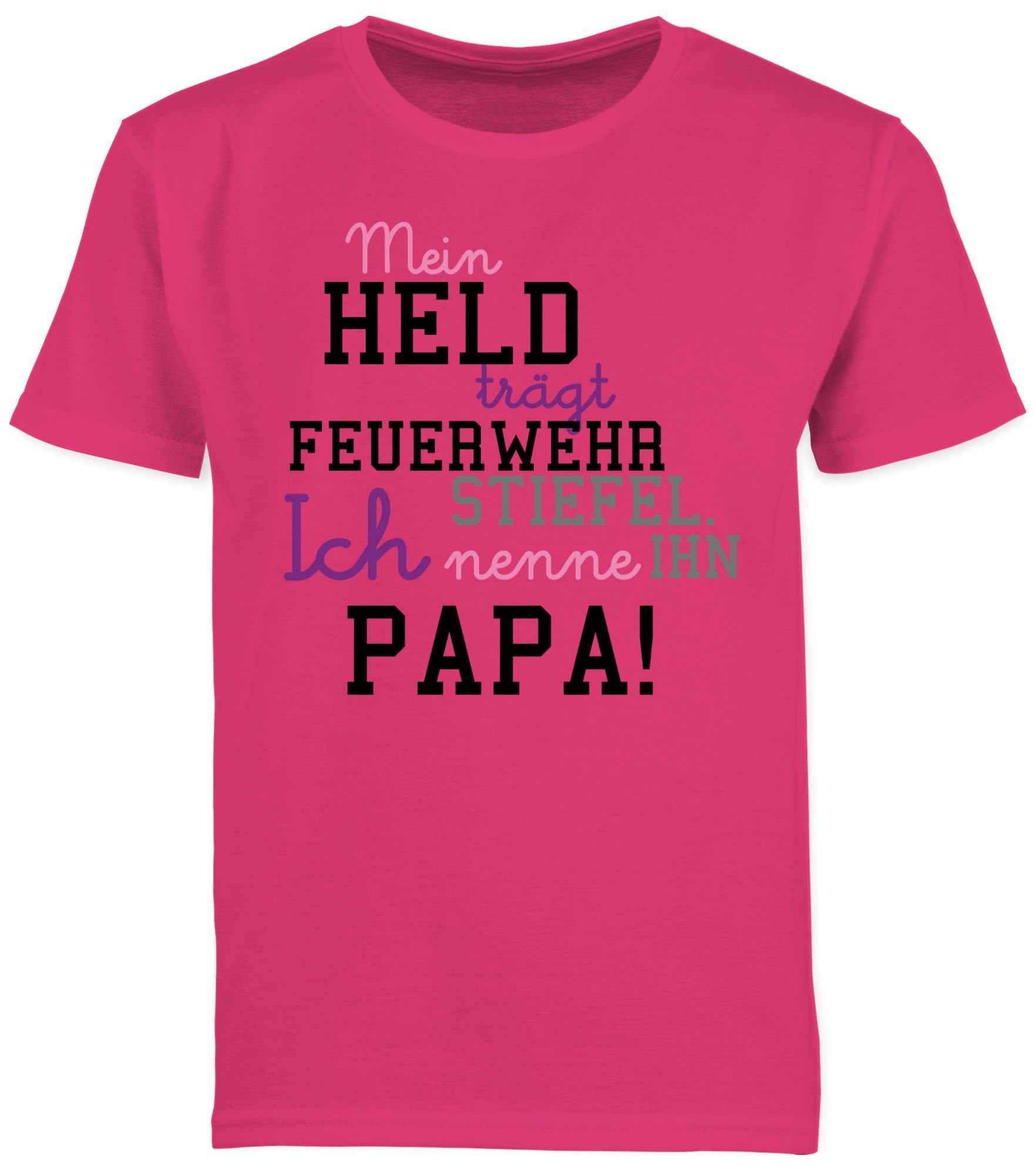 Shirtracer T-Shirt Mein Held Papa Feuerwehrmann Feuerwehr 3 Fuchsia | T-Shirts