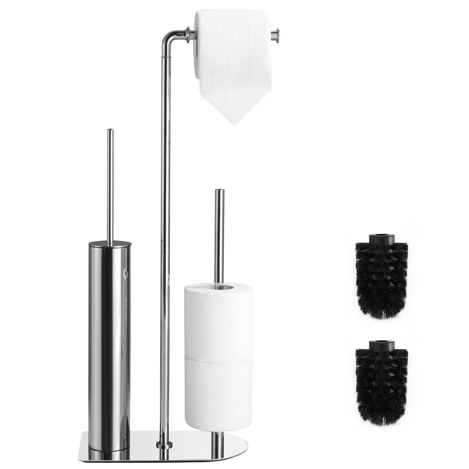 LuxusKollektion Toilettenpapierhalter WC-Garnitur m. Halter & Bürste, schwarz, Edelstahl