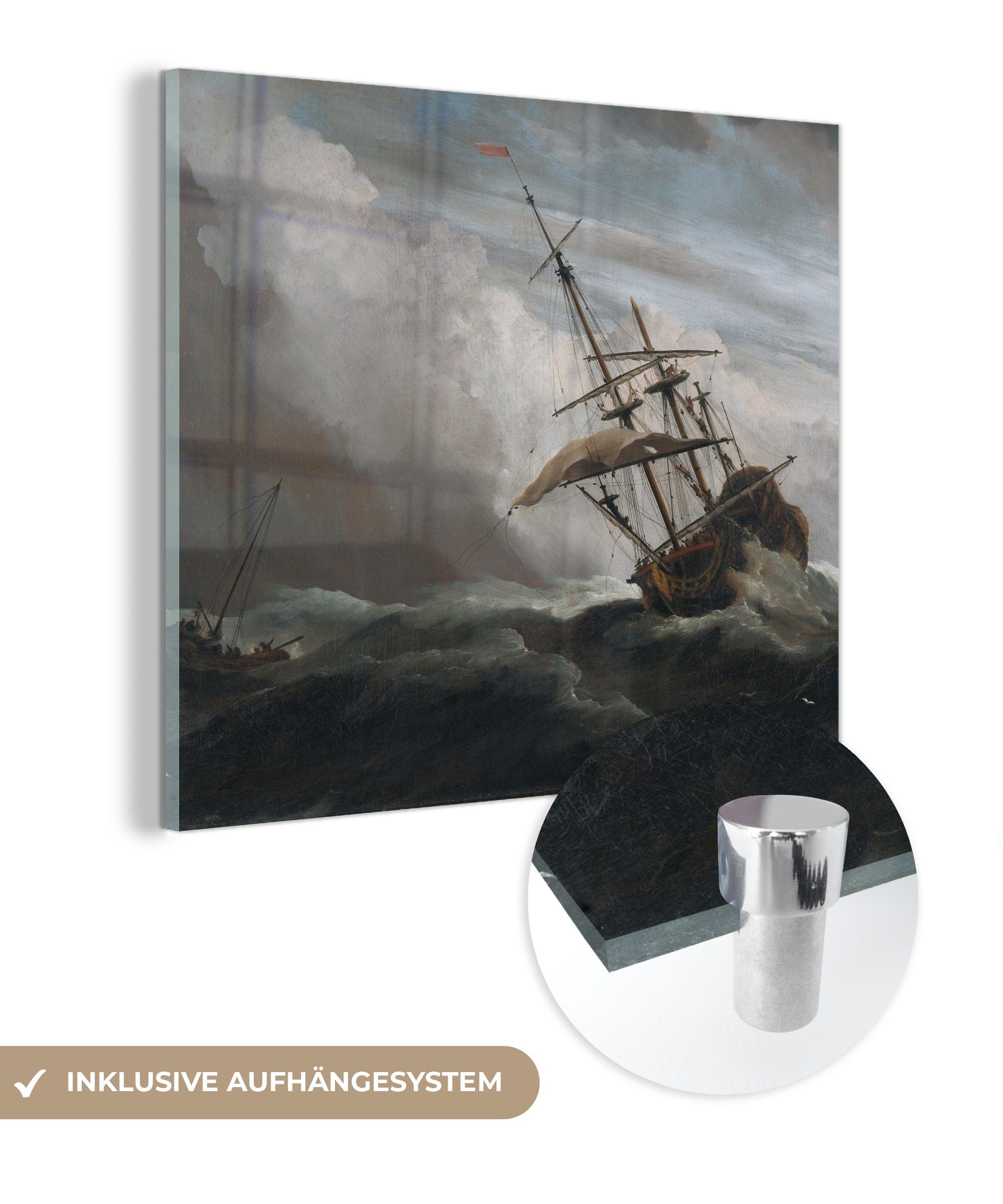 MuchoWow Acrylglasbild De Windstoot - Willem van de Velde - Alte Meister, (1 St), Glasbilder - Bilder auf Glas Wandbild - Foto auf Glas - Wanddekoration