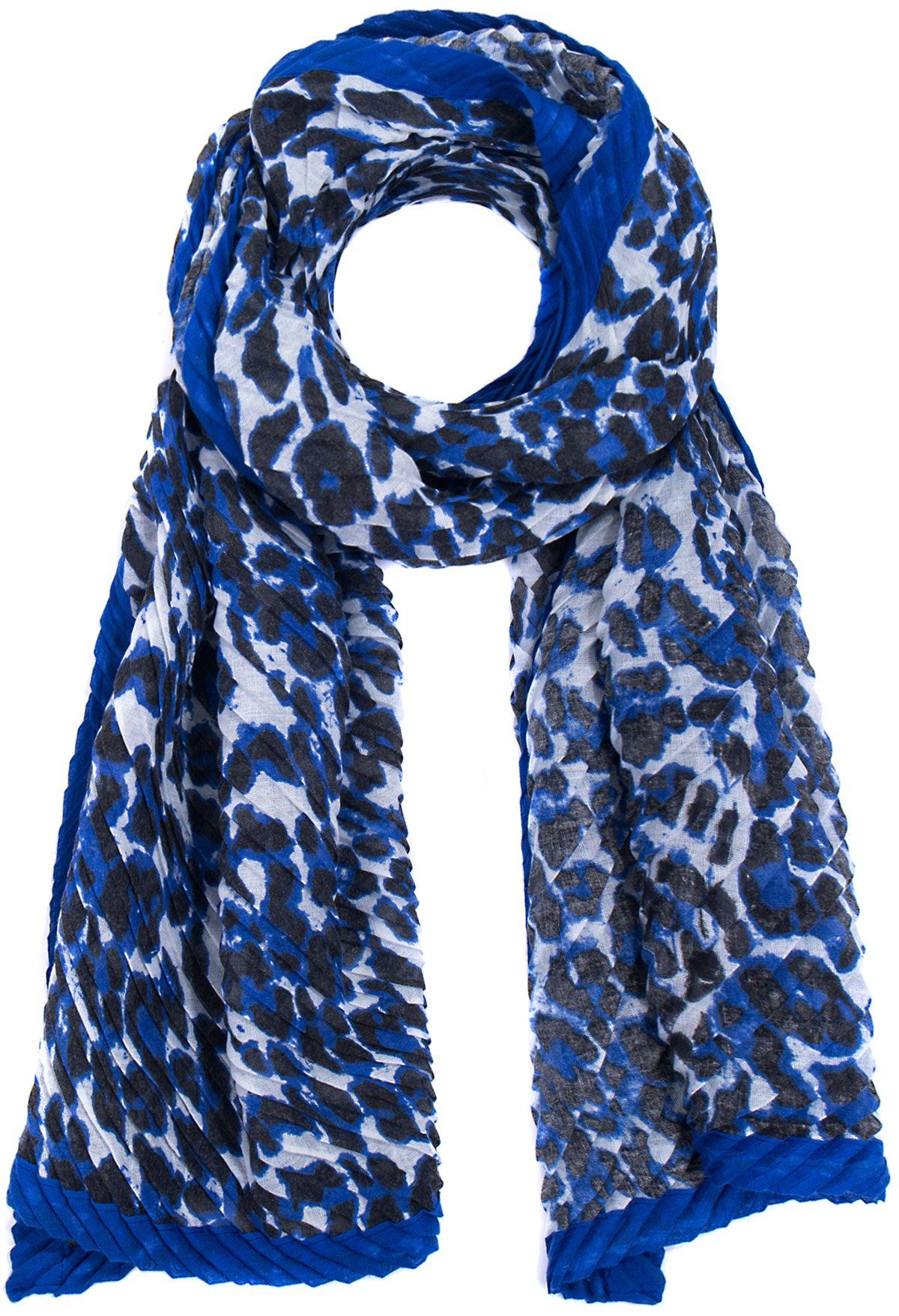 Faera Modeschal, Damen Schal Leoparden-Muster plissiert und eingefasst weich leicht