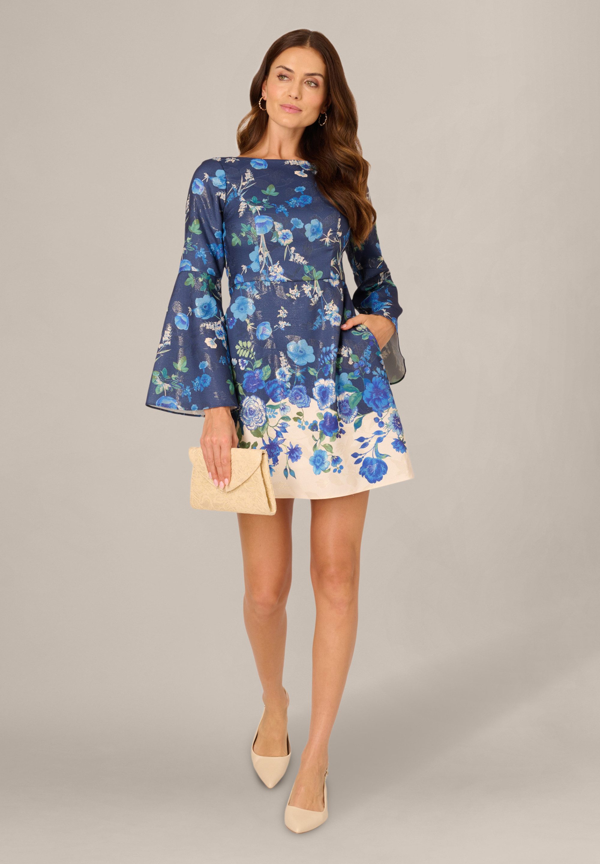 Adrianna Papell Etuikleid Printed A-Line Dress Frisches, florales Metallic-Kurzkleid
