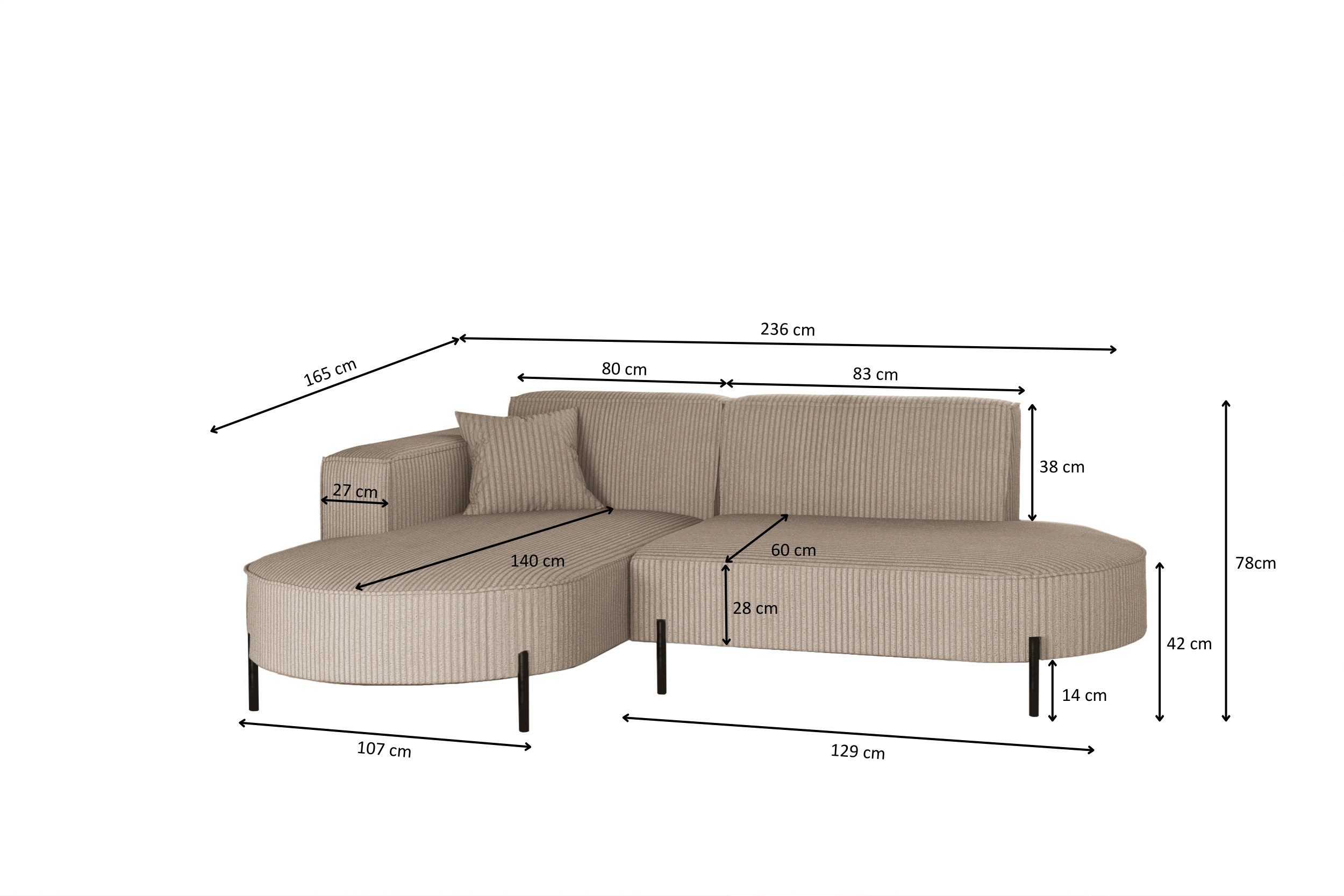 Kaiser Möbel Ecksofa Sofa L-Form Designer Modena Rein stoff Noel, Quelle, Poso