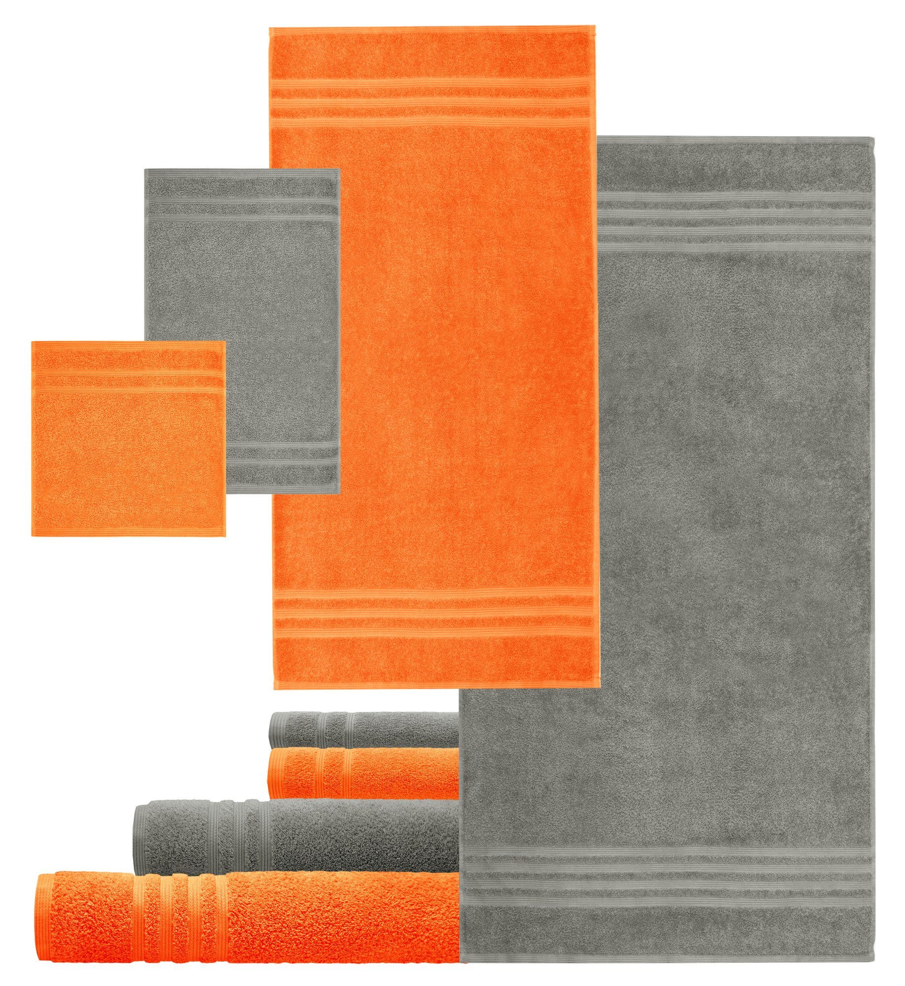 Set Lashuma Handtuch Clementinen - Stein - Sparset Farbkombi: London, orange Handtücher (Set, 8-tlg), grau Frottee, Badezimmer