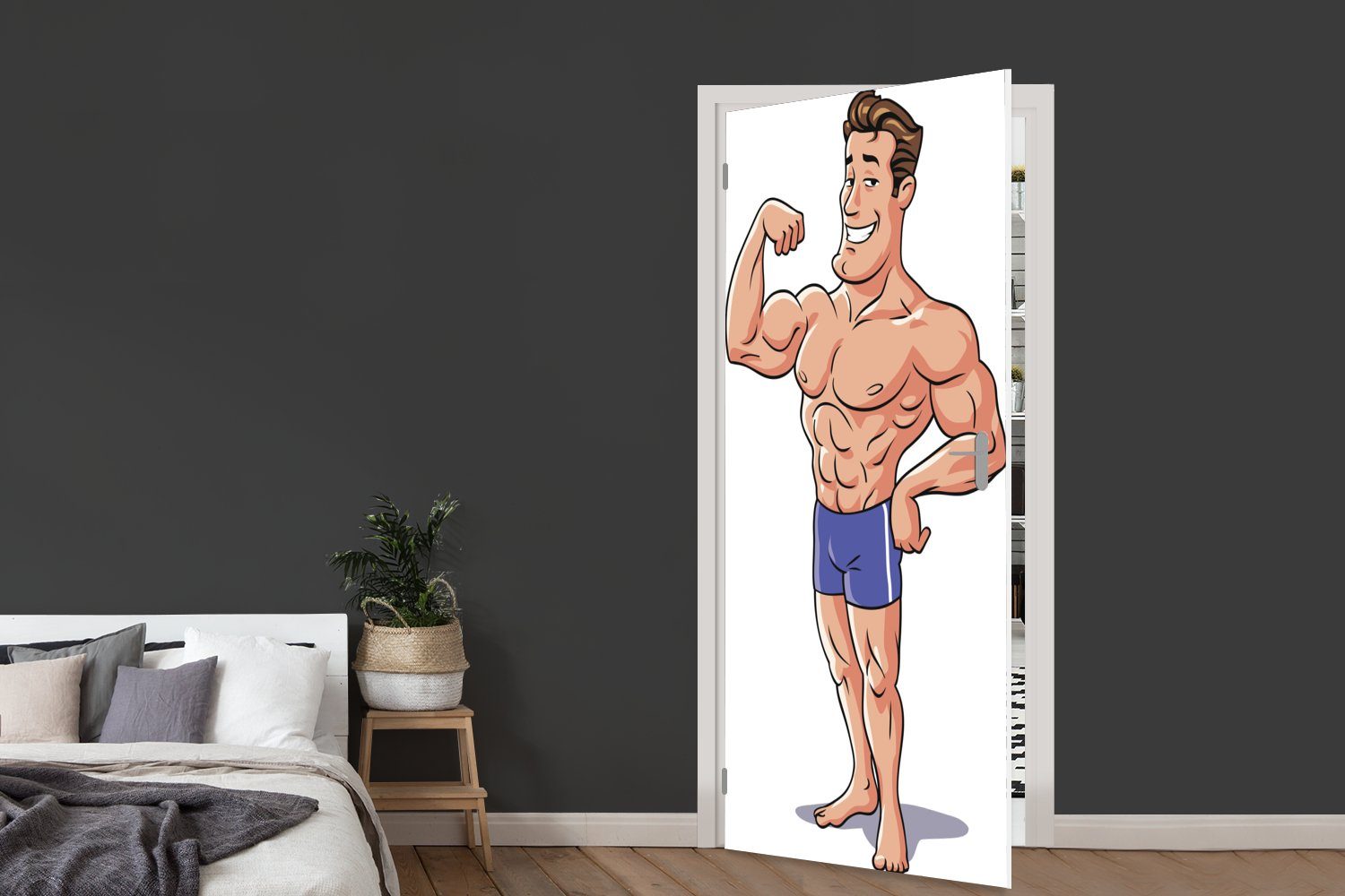 MuchoWow Türtapete Eine Illustration 75x205 Türaufkleber, seinen St), Matt, cm der für Körper Tür, Fototapete Bodybuilders, (1 eines bedruckt, zeigt